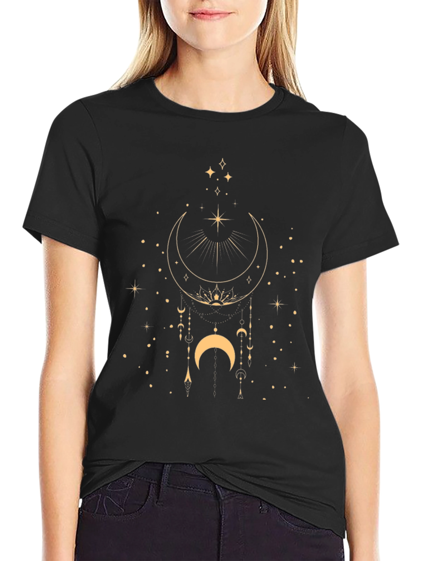 Celestial Moon & Stars Graphic Black T-Shirt