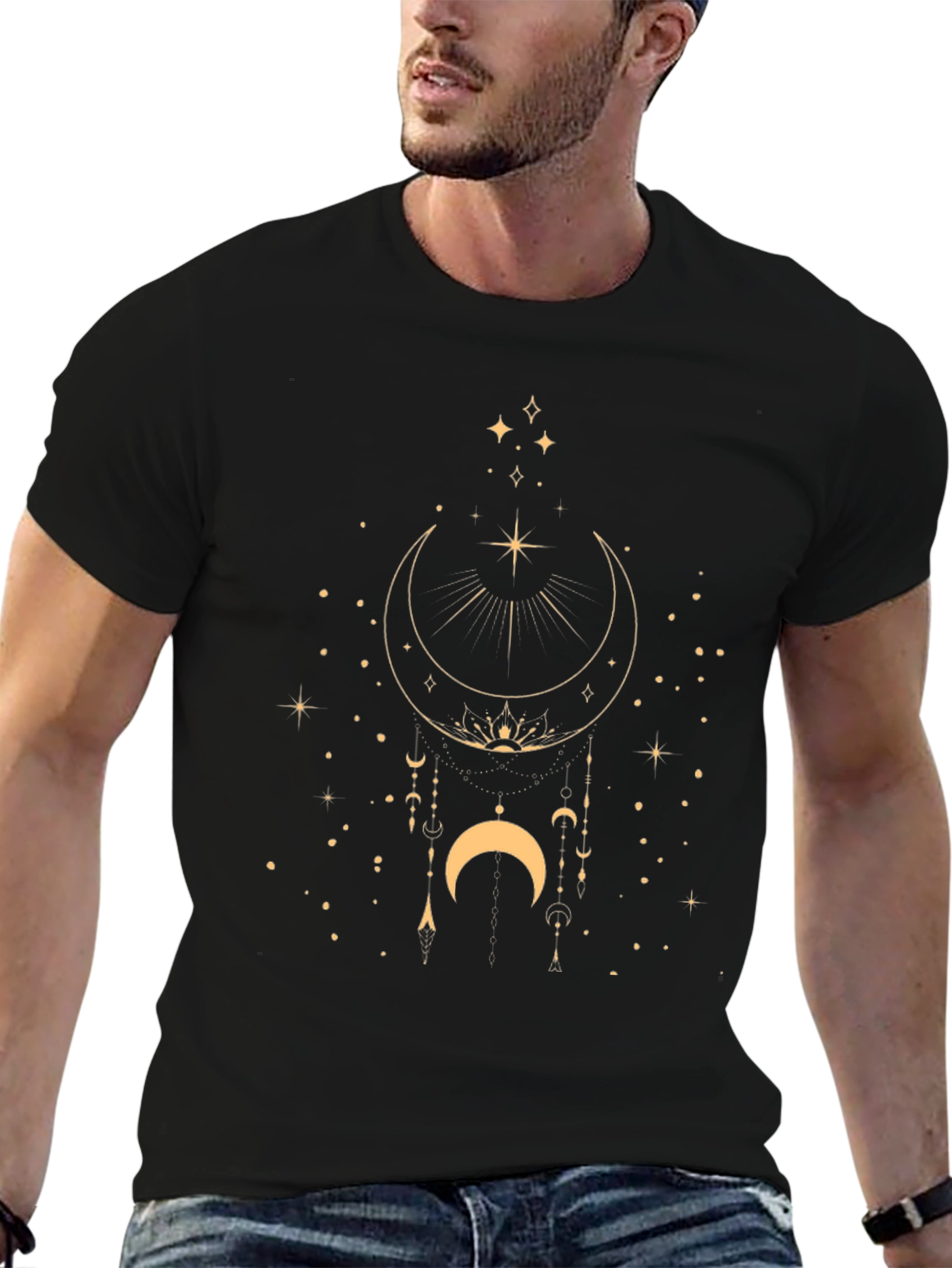 Celestial Moon & Stars Graphic Black T-Shirt