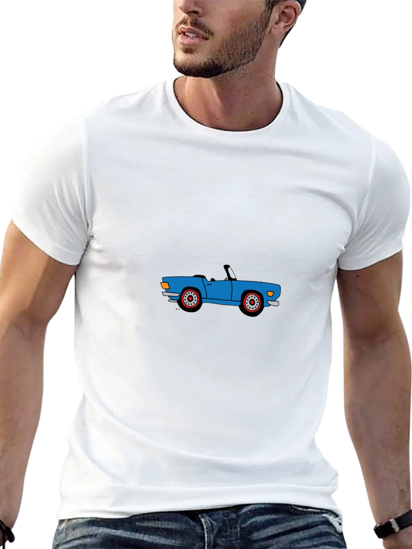 Blue Cartoon Car Graphic Black T-Shirt