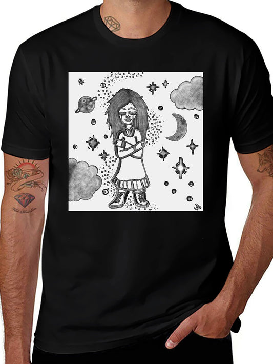 Celestial Girl Graphic Tee - Unisex Black Cotton T-Shirt