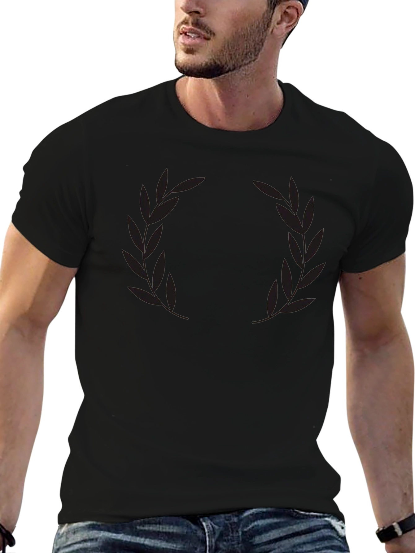 Mens Black Laurel Wreath Graphic T-Shirt