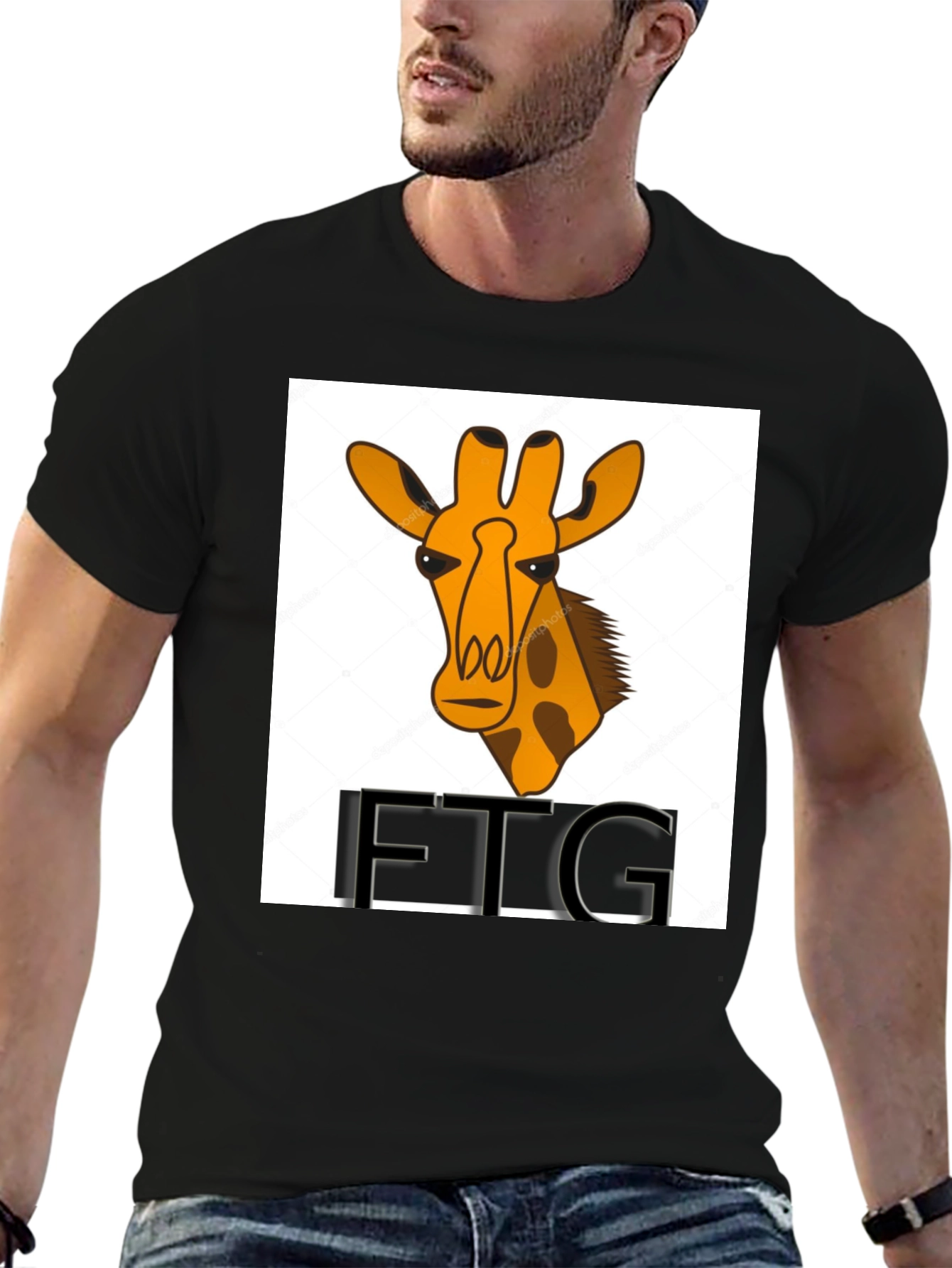 Giraffe Print Black T-Shirt
