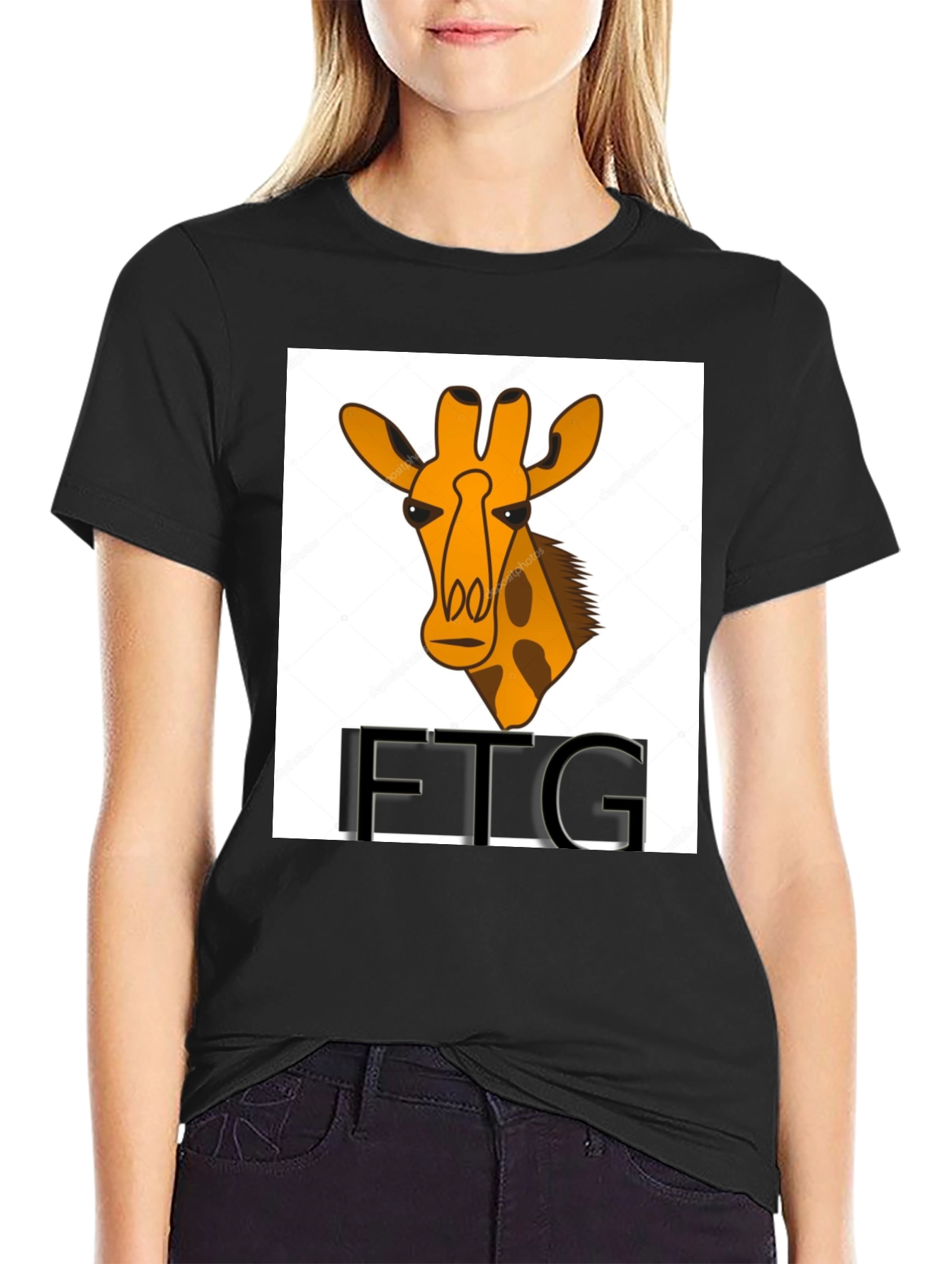 Giraffe Print Black T-Shirt
