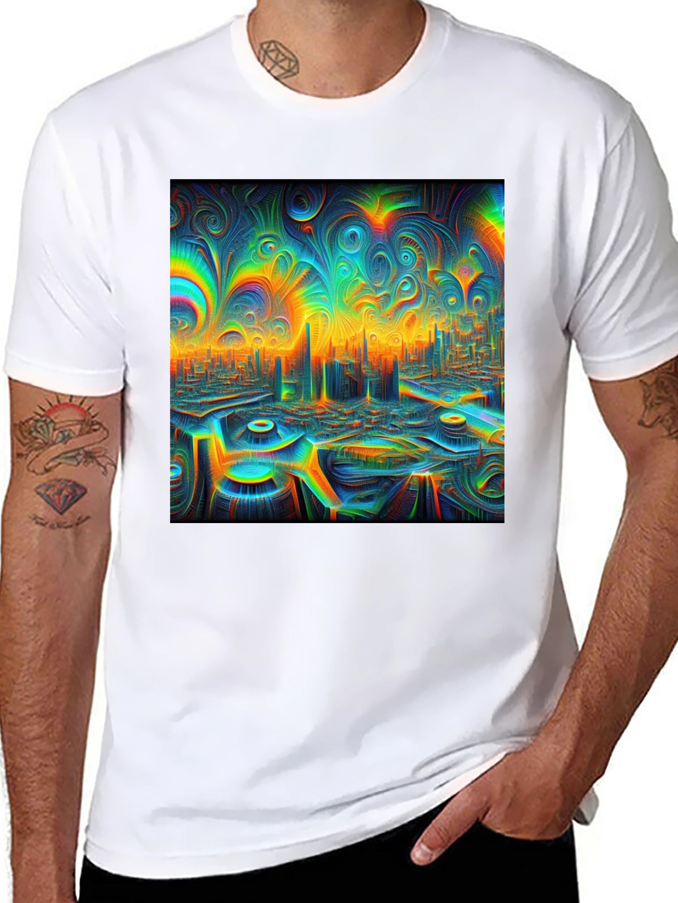 Psychedelic Cityscape Graphic T-Shirt - Unique Art Tee
