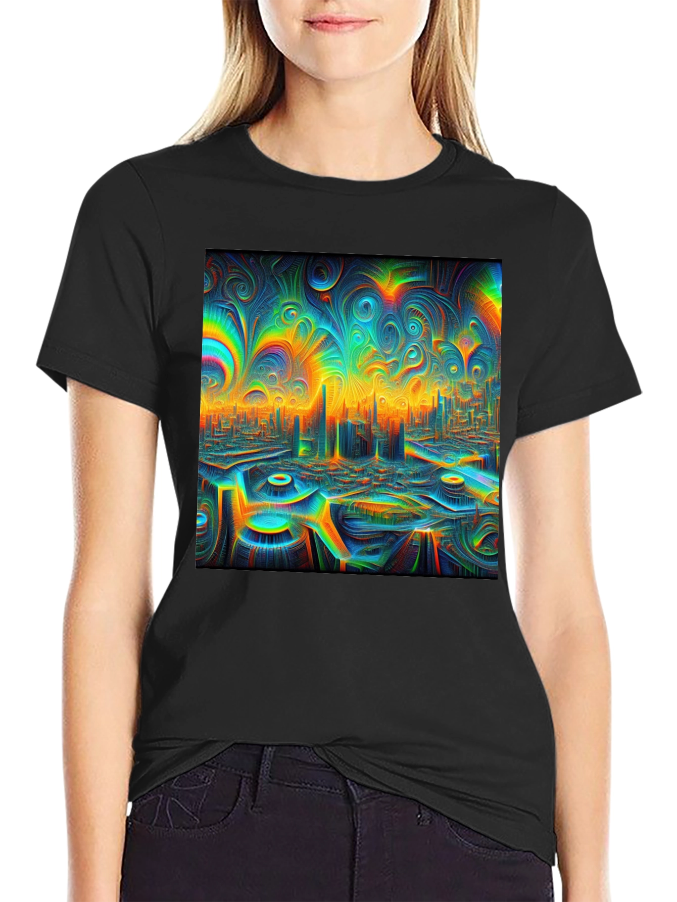 Psychedelic Cityscape Graphic T-Shirt - Unique Art Tee