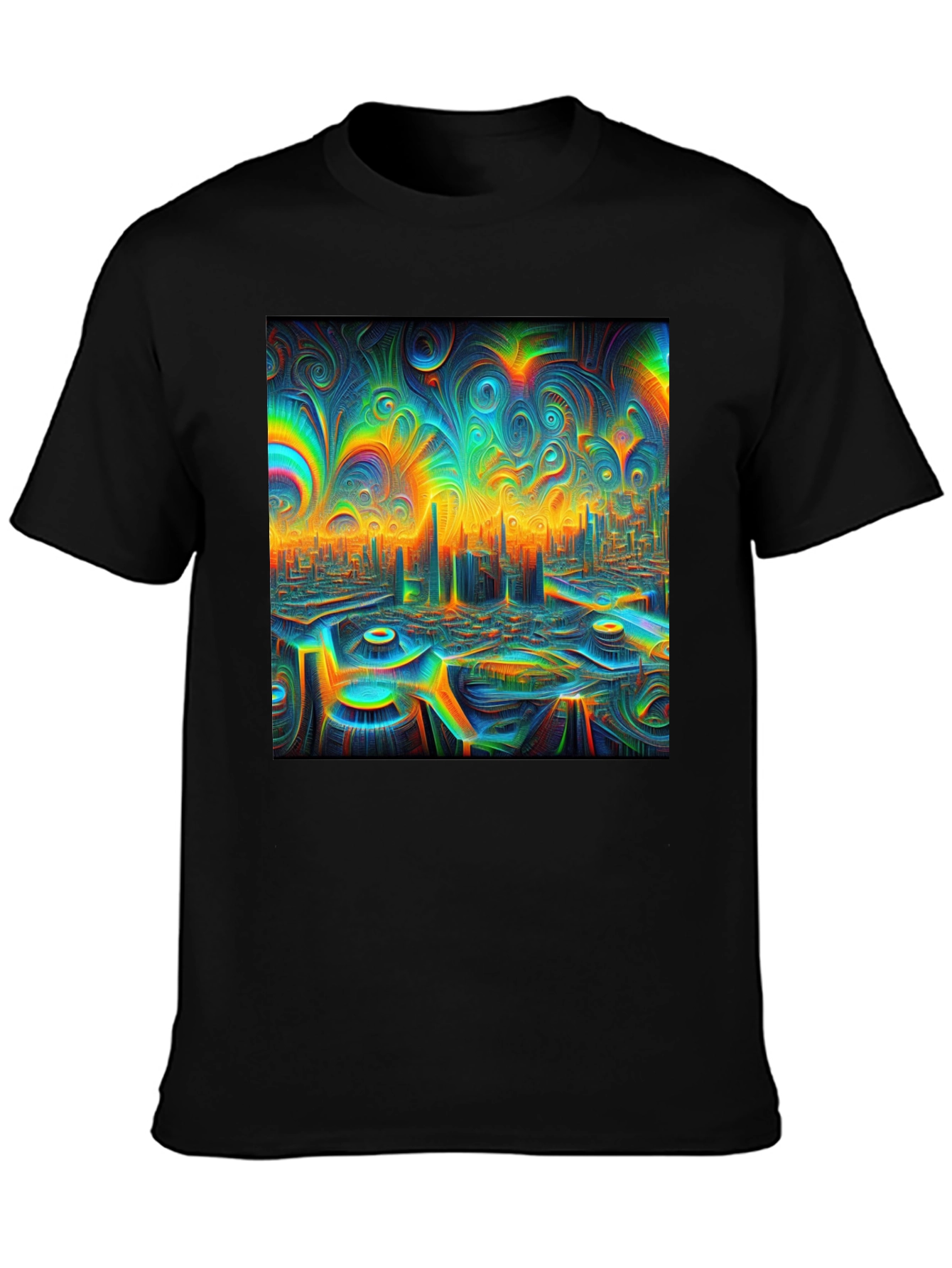 Psychedelic Cityscape Graphic T-Shirt - Unique Art Tee