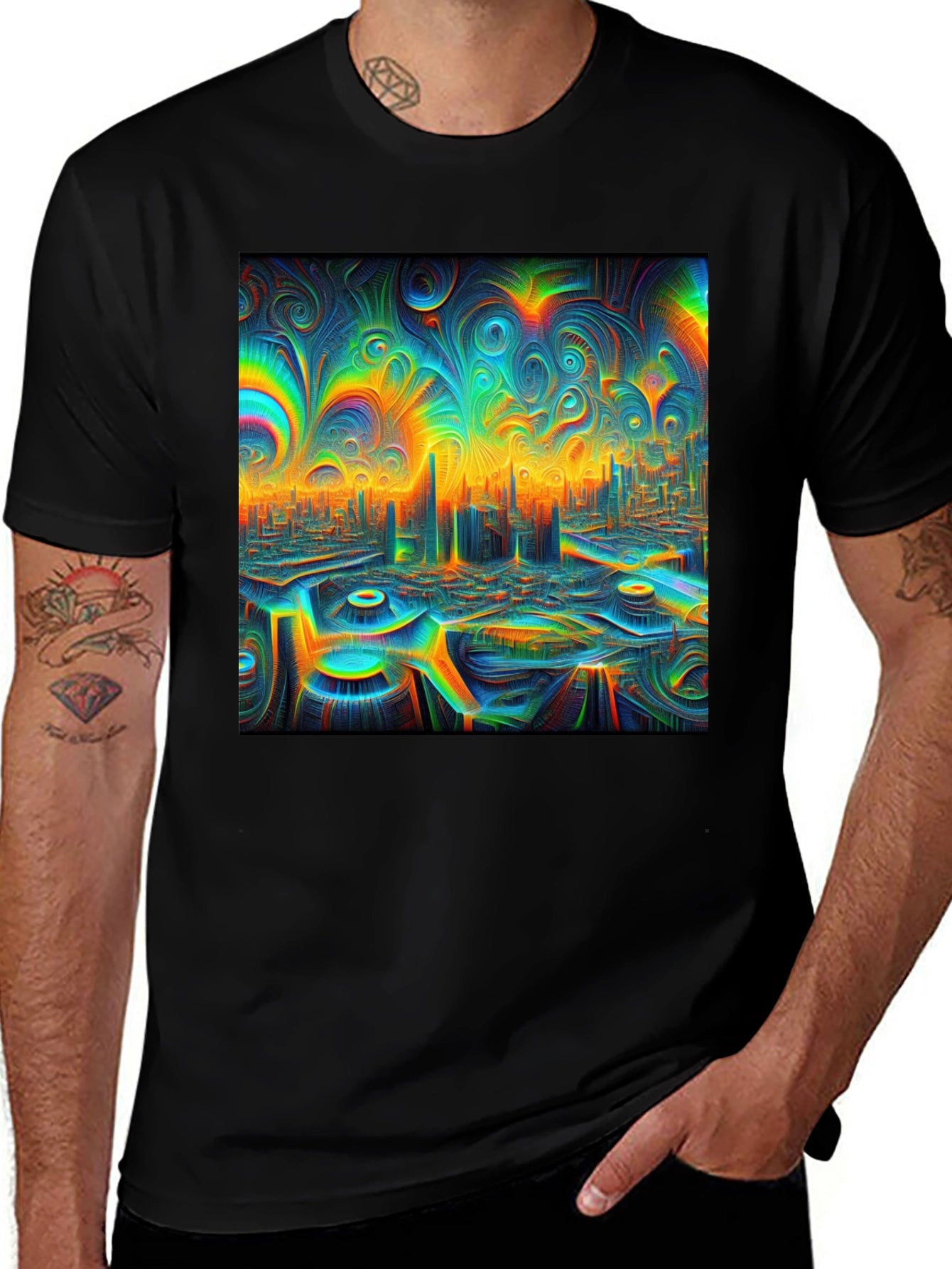 Psychedelic Cityscape Graphic T-Shirt - Unique Art Tee