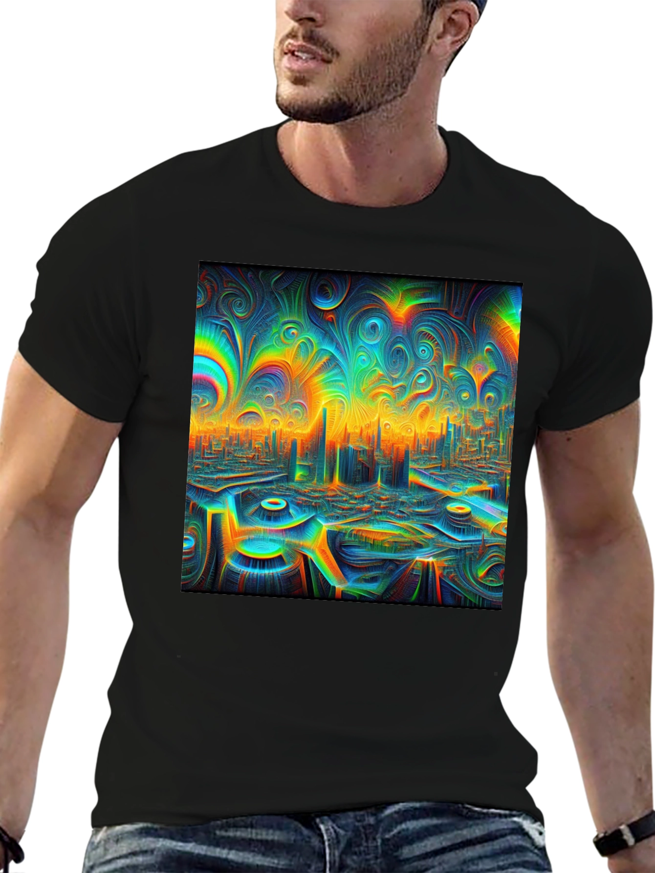 Psychedelic Cityscape Graphic T-Shirt - Unique Art Tee