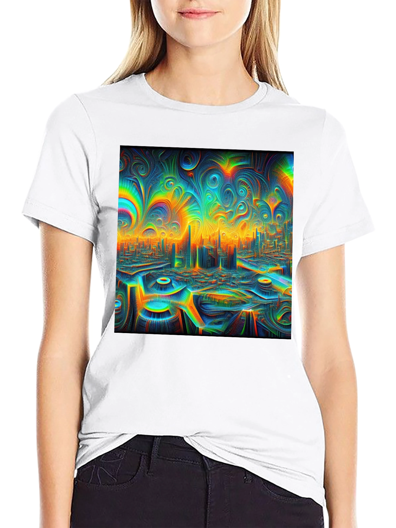Psychedelic Cityscape Graphic T-Shirt - Unique Art Tee