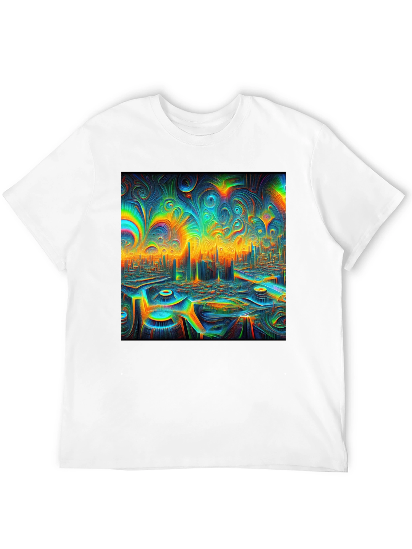 Psychedelic Cityscape Graphic T-Shirt - Unique Art Tee
