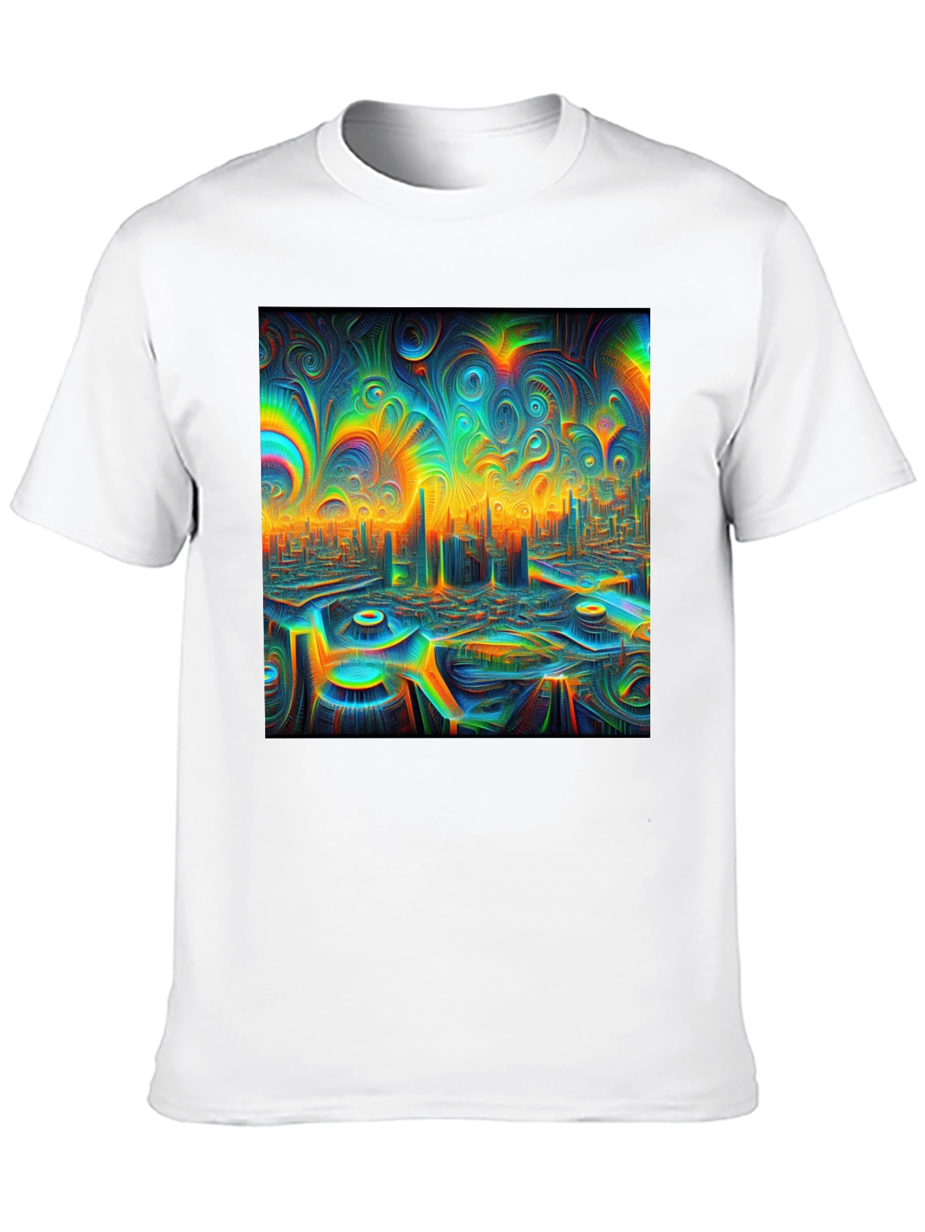 Psychedelic Cityscape Graphic T-Shirt - Unique Art Tee