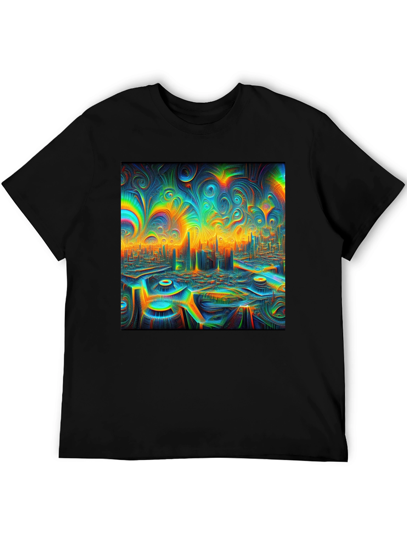 Psychedelic Cityscape Graphic T-Shirt - Unique Art Tee