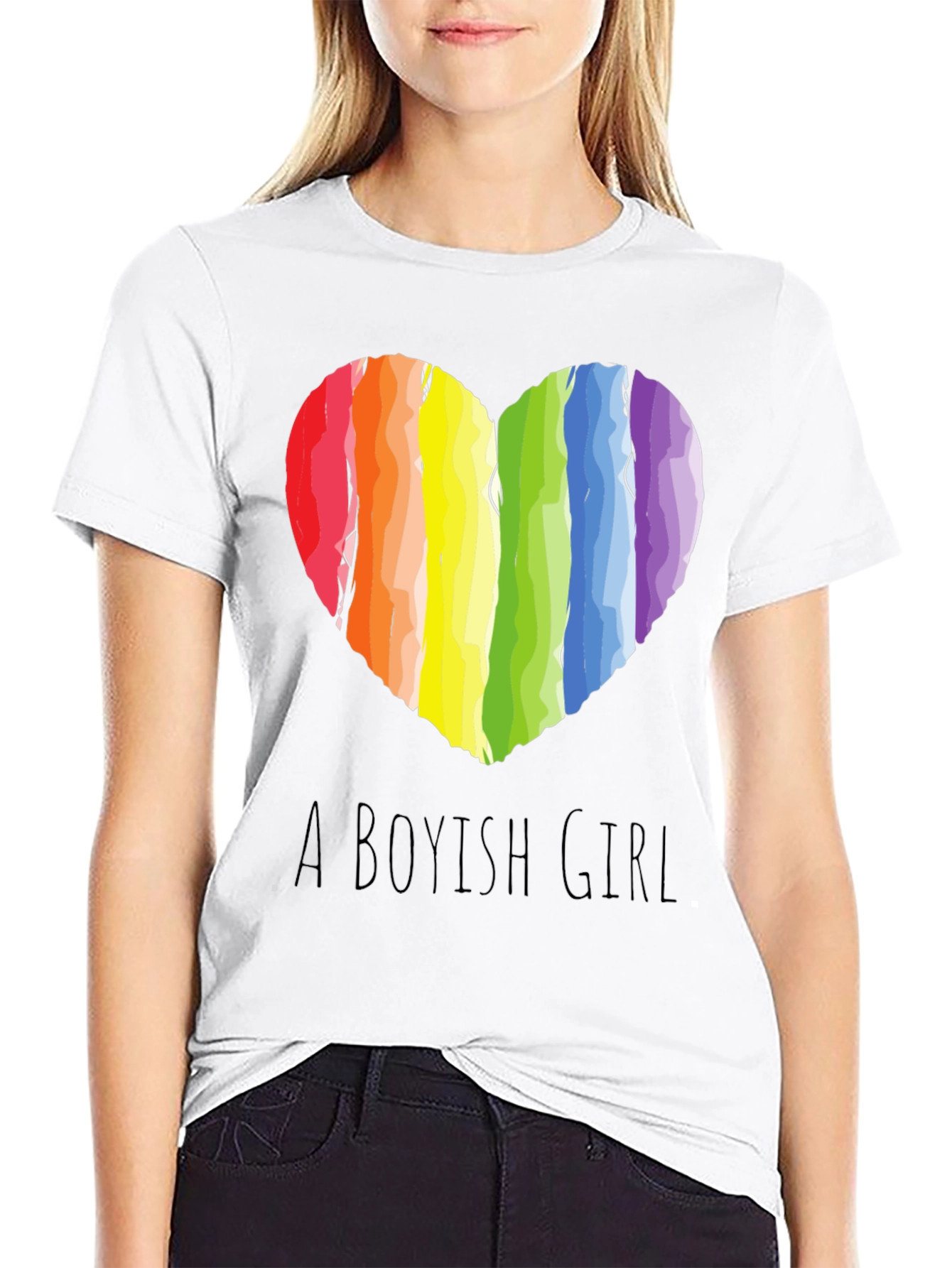 Boyish Girl Rainbow Heart Graphic Tee
