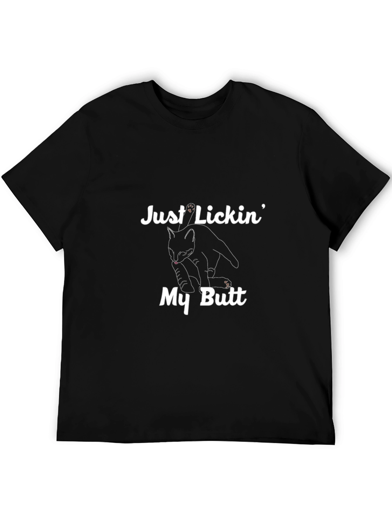 Funny Cat Licking Butt Graphic T-Shirt - Black