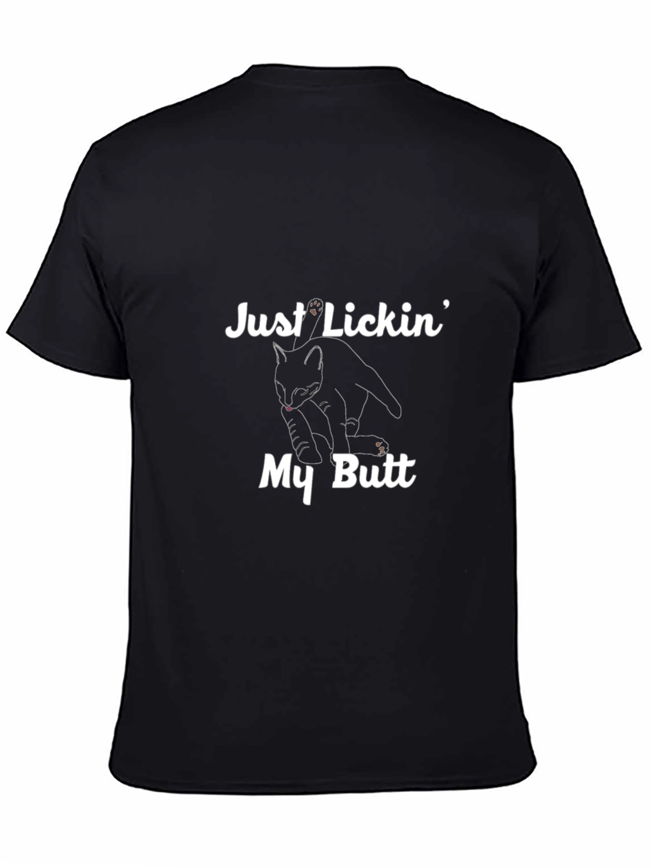 Funny Cat Licking Butt Graphic T-Shirt - Black