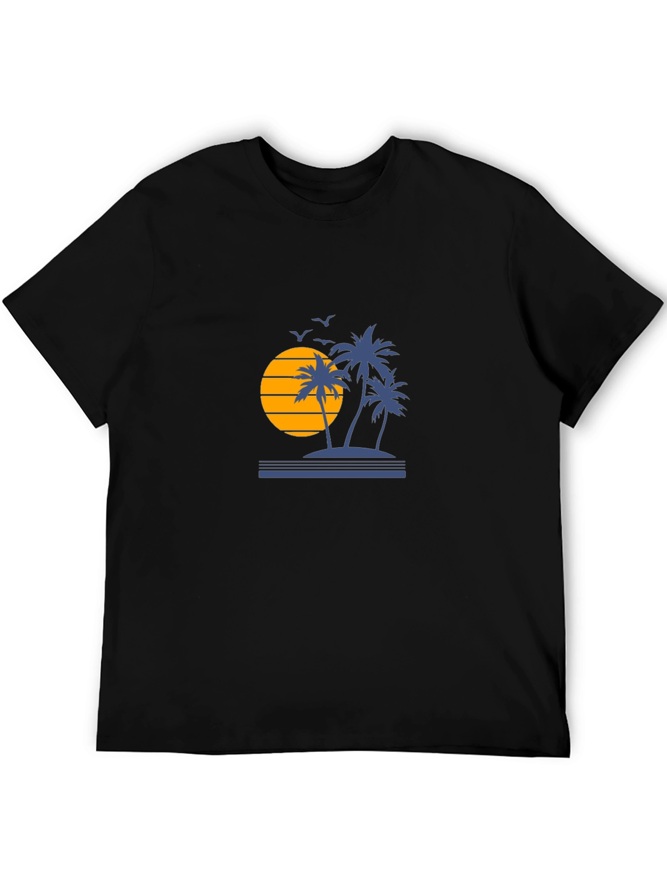 Sunset Palm Tree Graphic Black T-Shirt