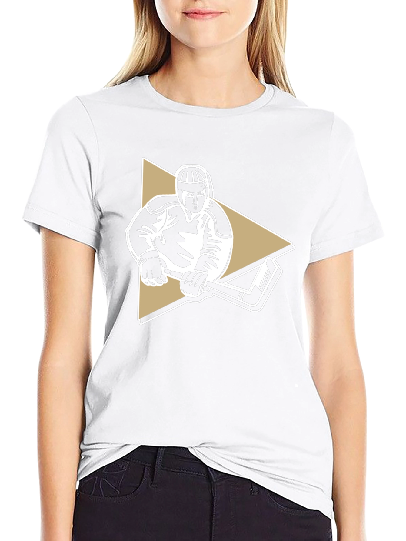 Hockey Player Graphic Tee - Black Cotton T-Shirt