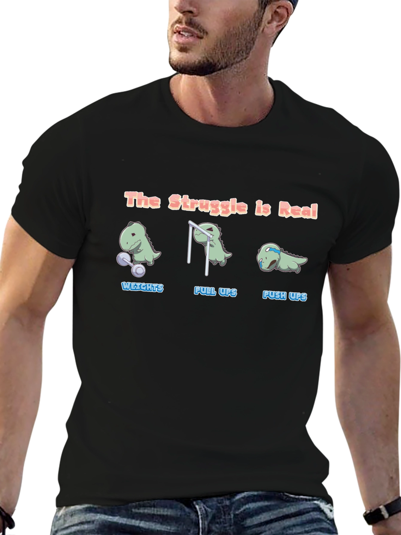 The Struggle is Real Dino Black T-Shirt
