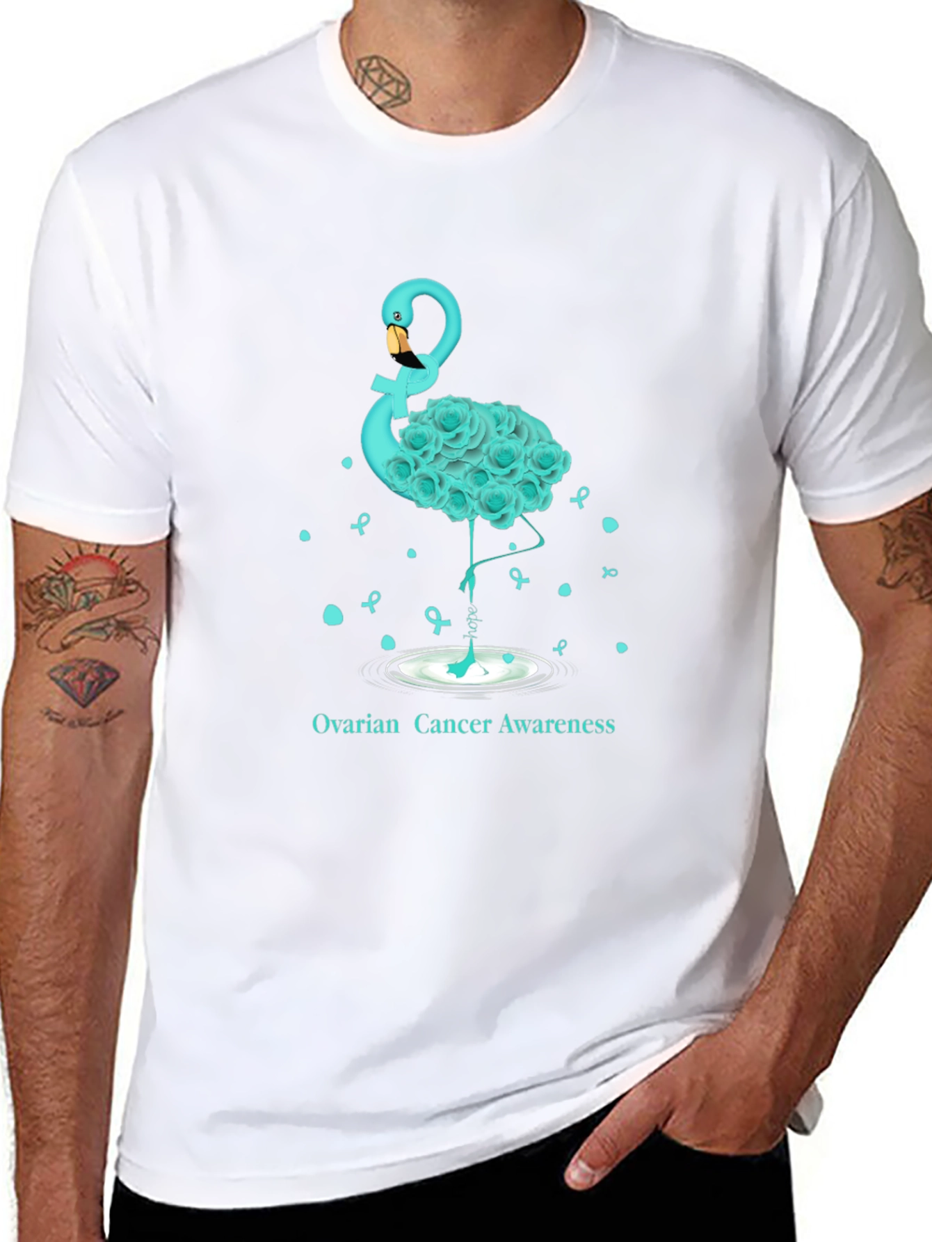 Ovarian Cancer Awareness Flamingo T-Shirt