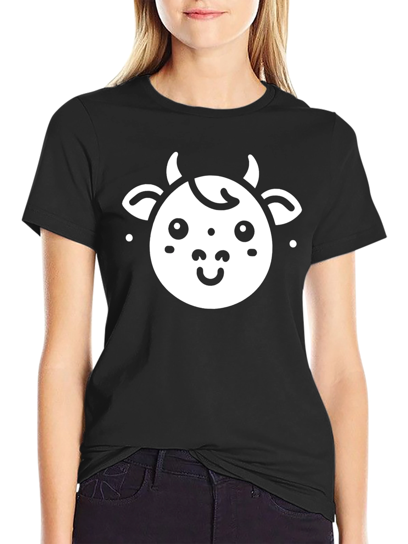 Cute Cow Graphic Black T-Shirt