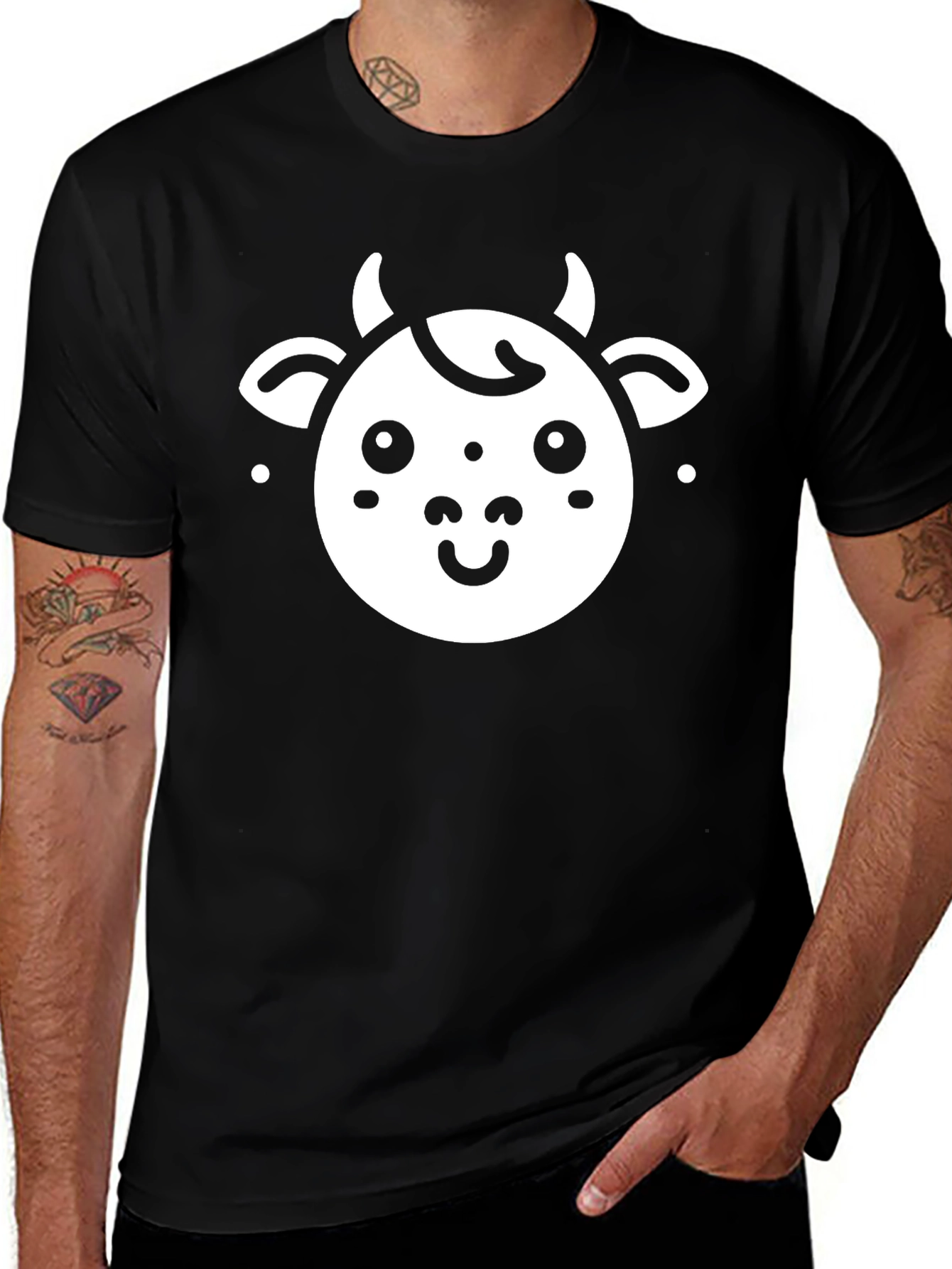 Cute Cow Graphic Black T-Shirt