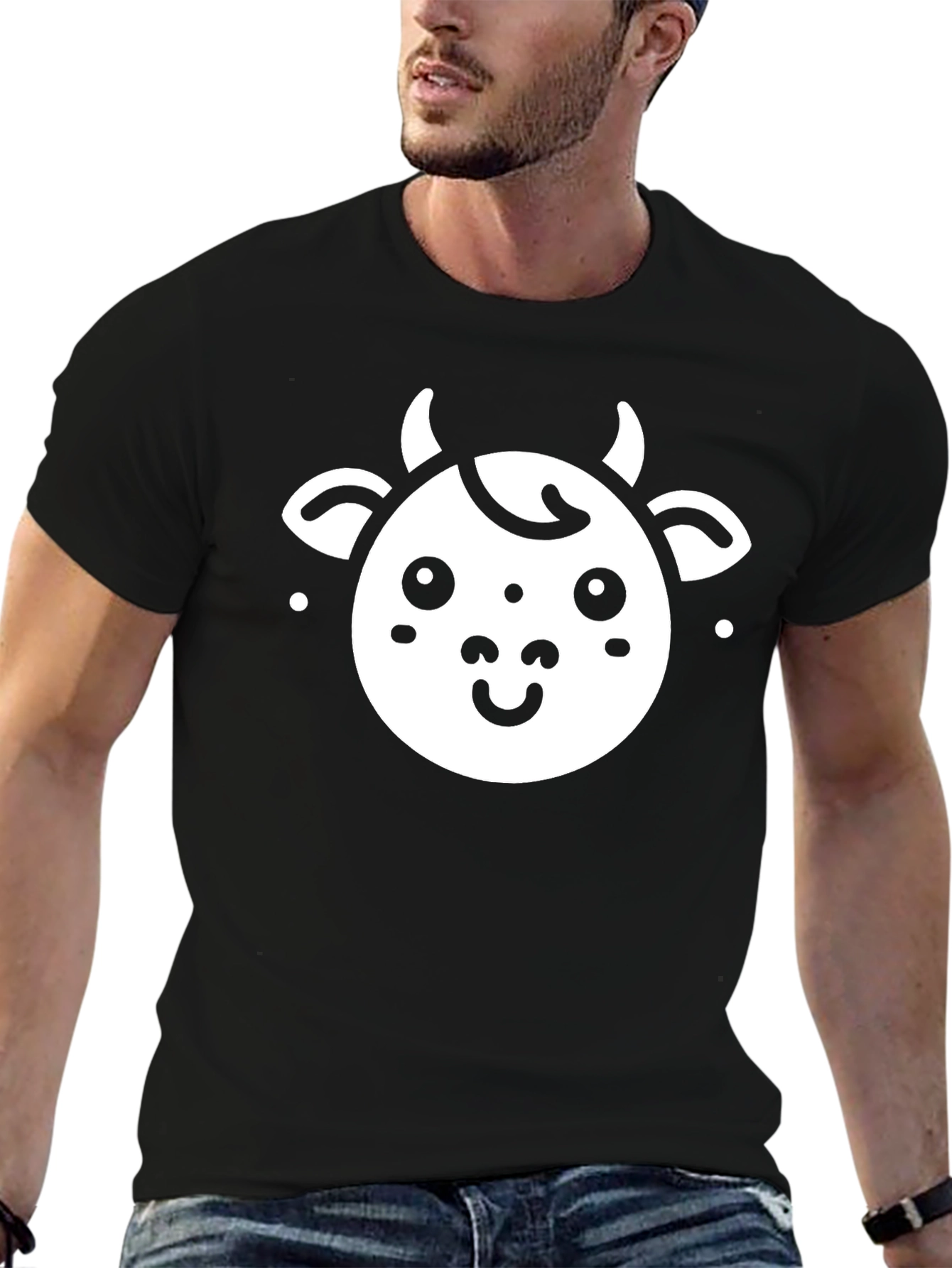 Cute Cow Graphic Black T-Shirt