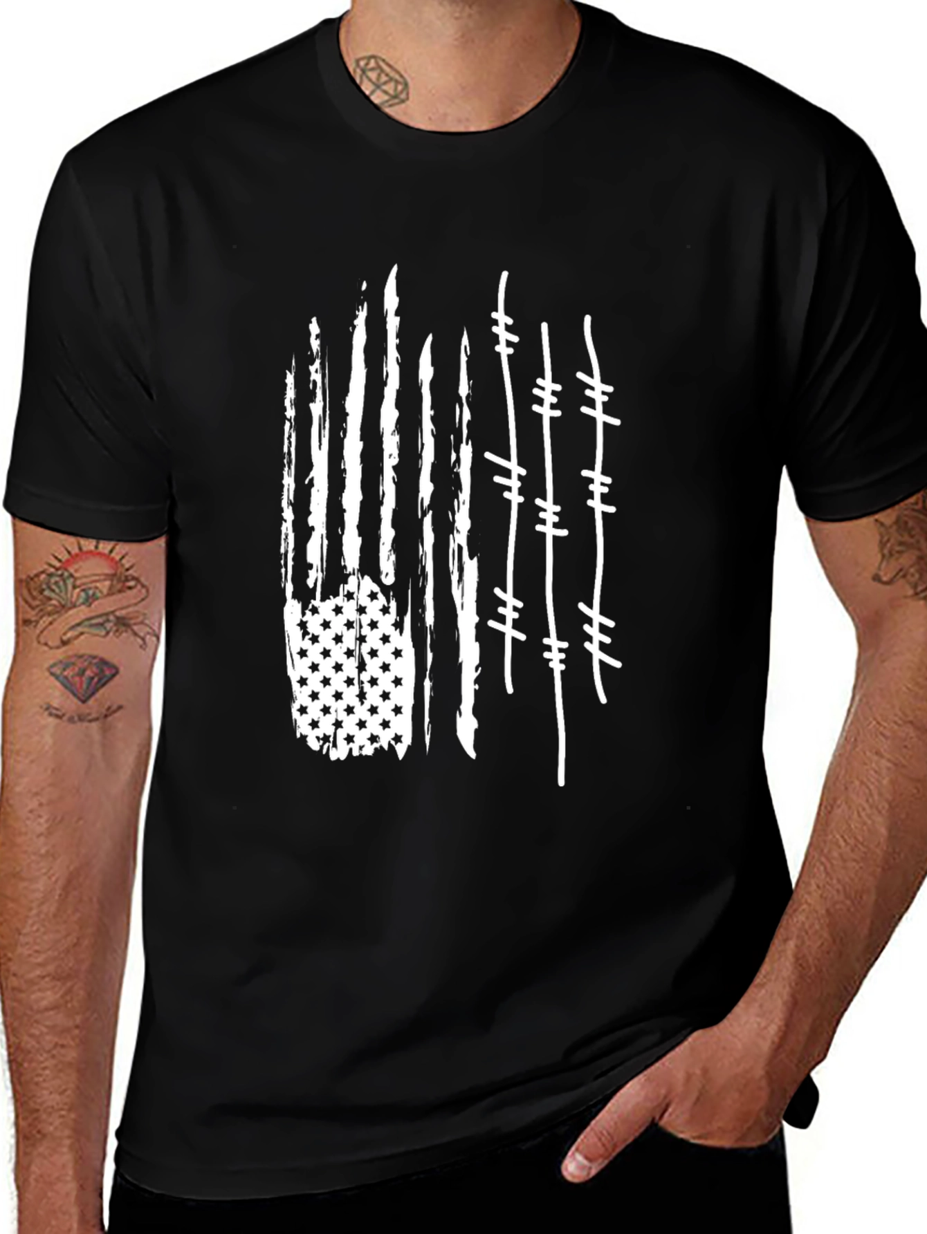 Distressed American Flag Barbed Wire T-Shirt