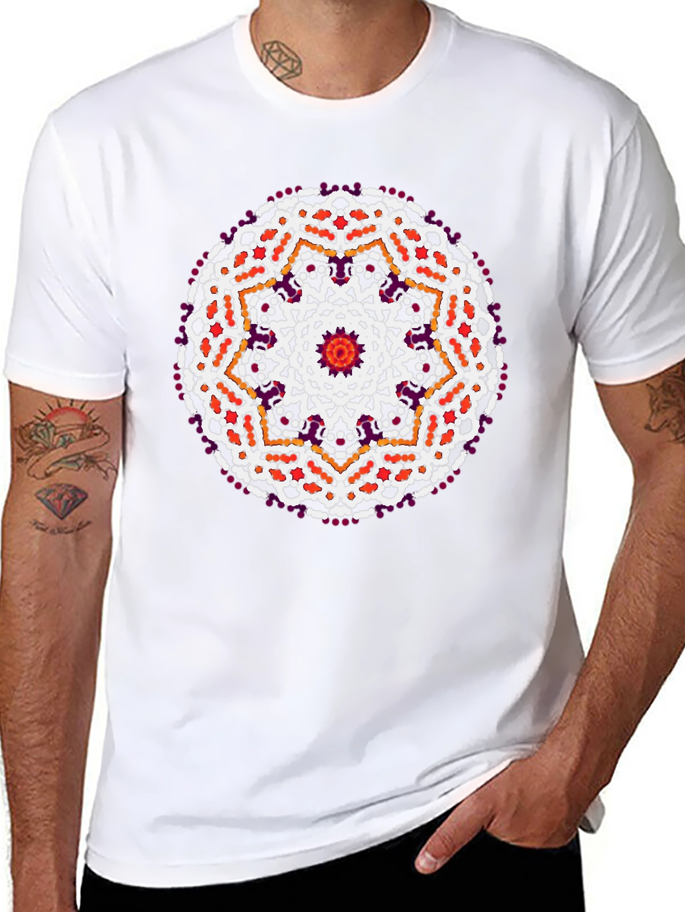 Geometric Mandala Print Black T-Shirt