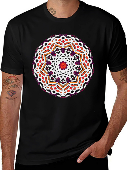 Geometric Mandala Print Black T-Shirt
