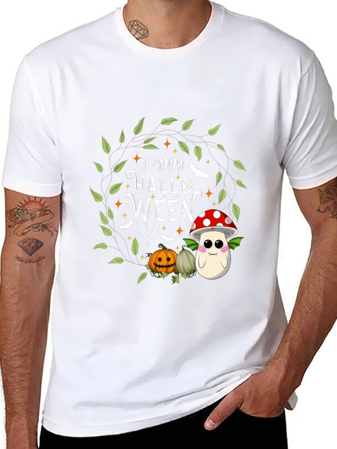 Happy Halloween T-Shirt - Cute Pumpkin & Mushroom Design