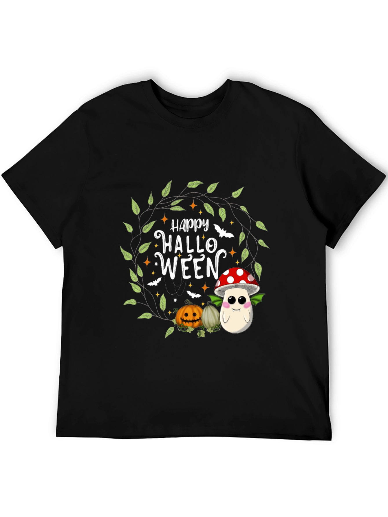 Happy Halloween T-Shirt - Cute Pumpkin & Mushroom Design