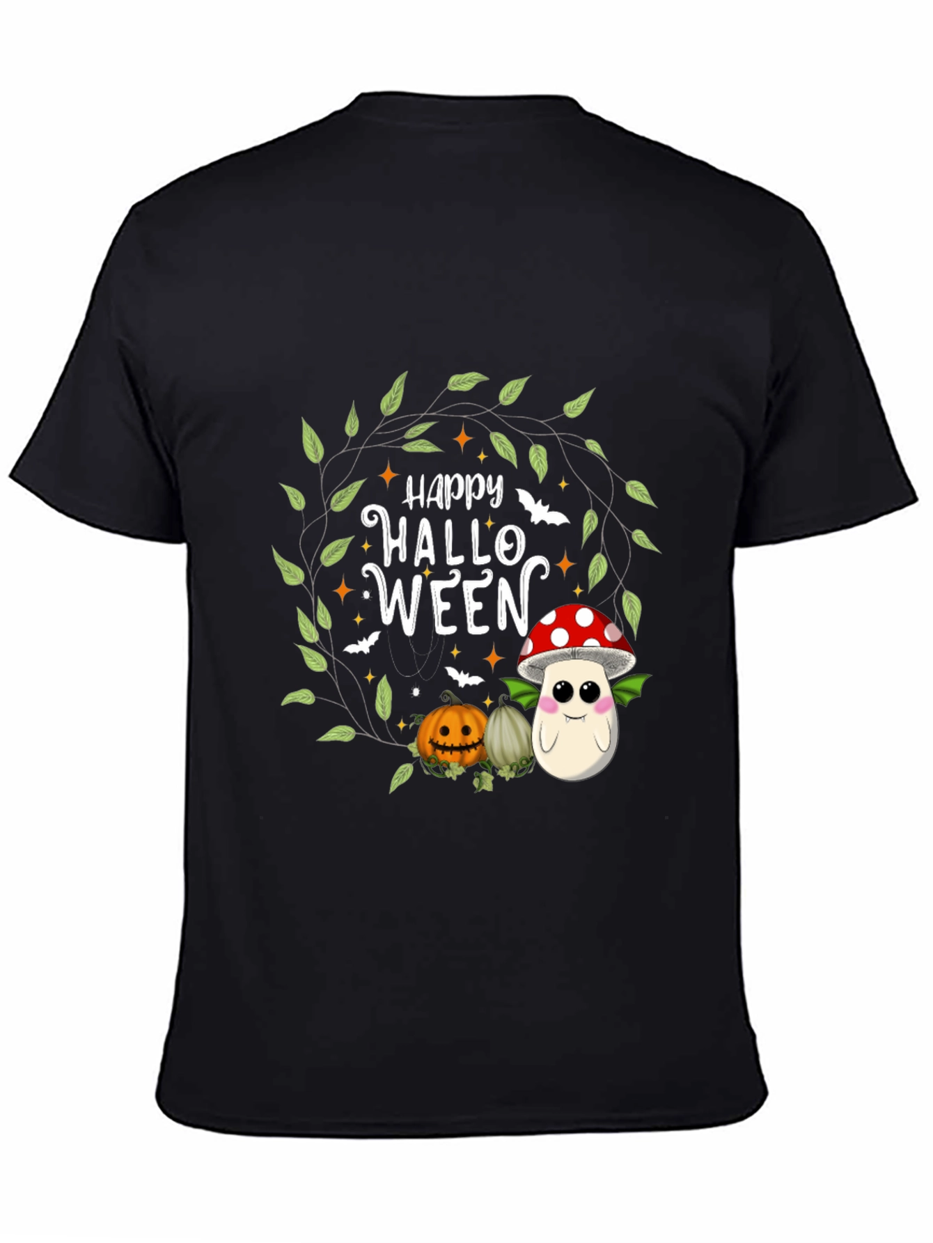 Happy Halloween T-Shirt - Cute Pumpkin & Mushroom Design