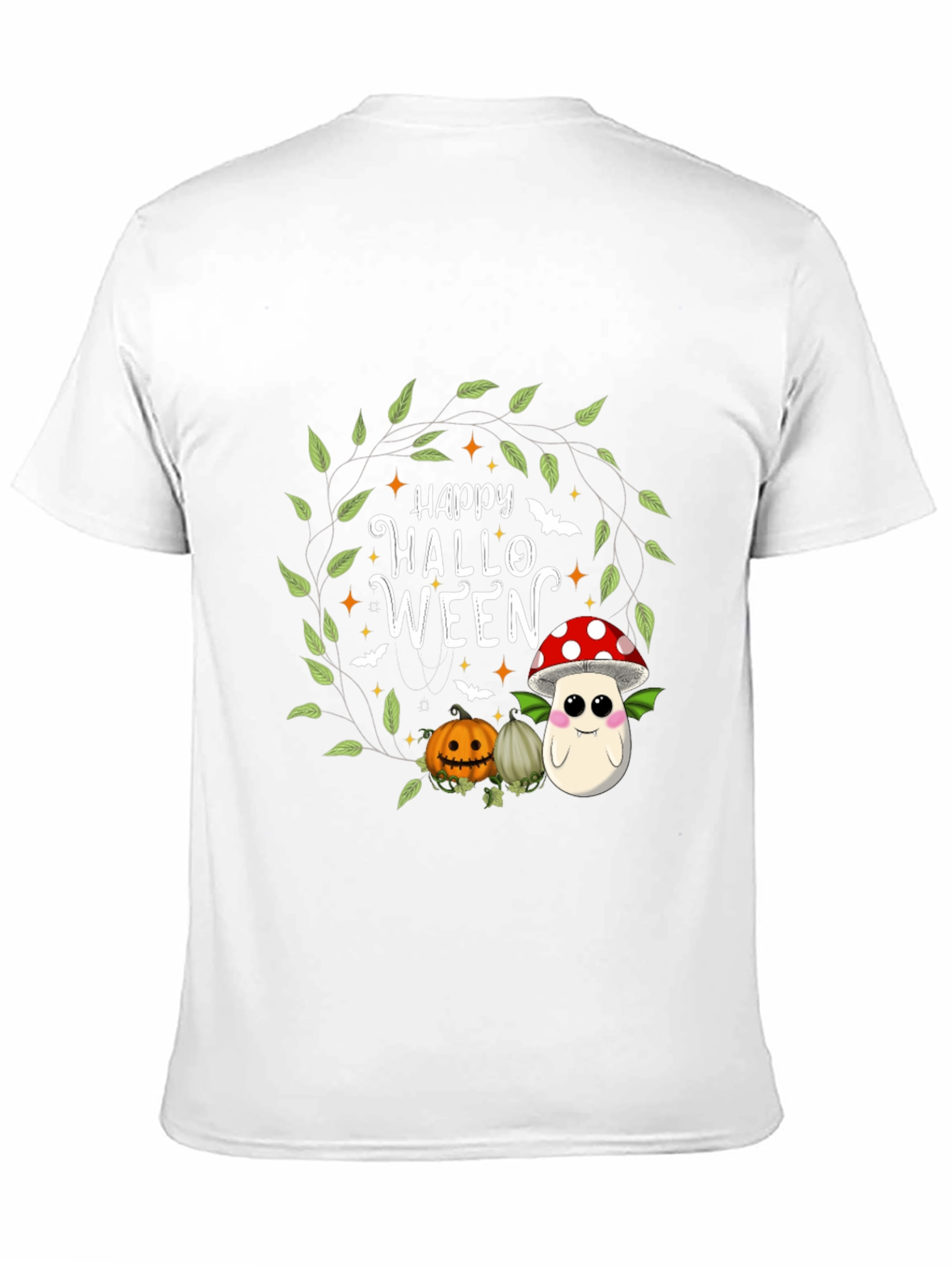 Happy Halloween T-Shirt - Cute Pumpkin & Mushroom Design