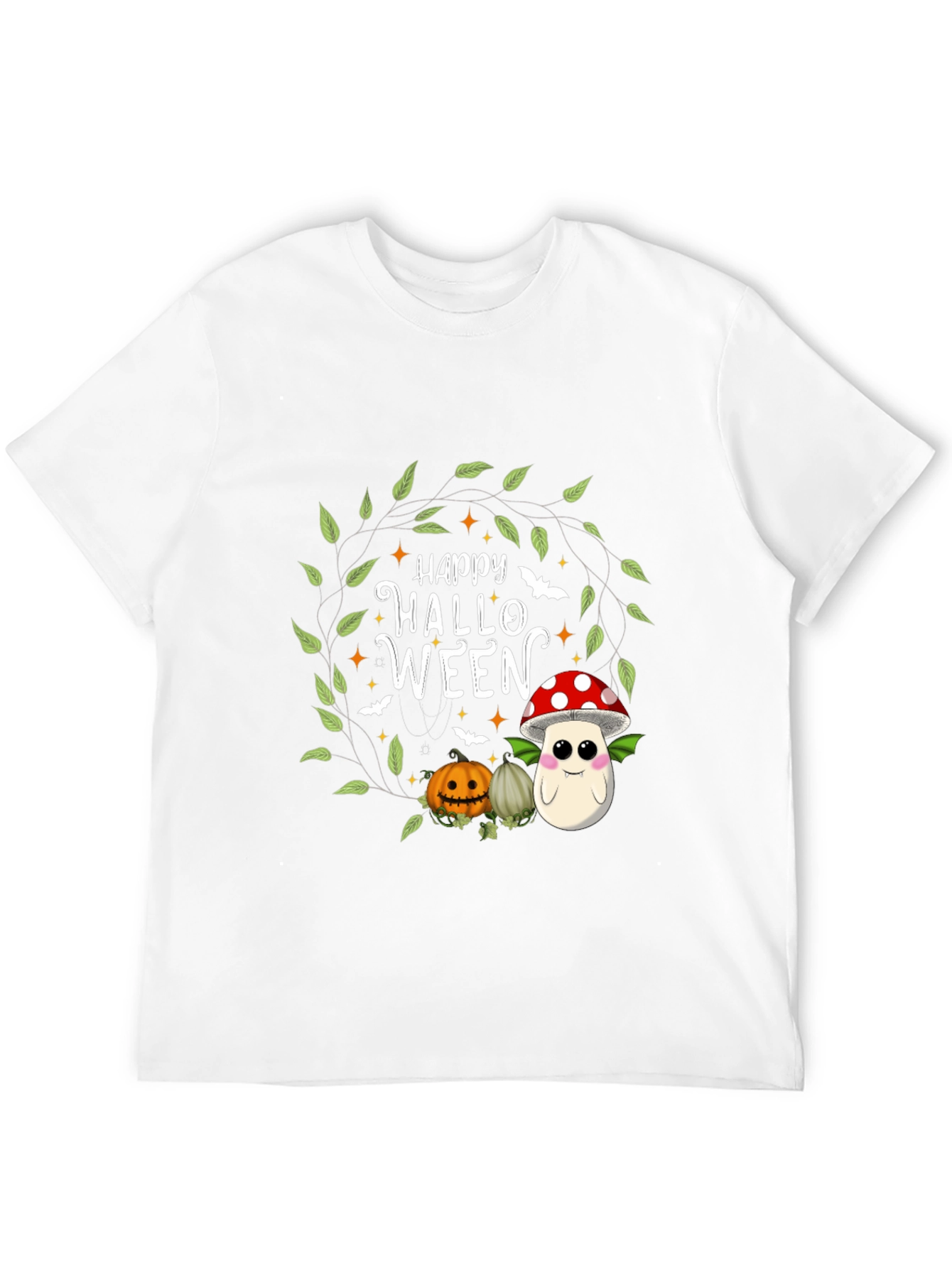 Happy Halloween T-Shirt - Cute Pumpkin & Mushroom Design