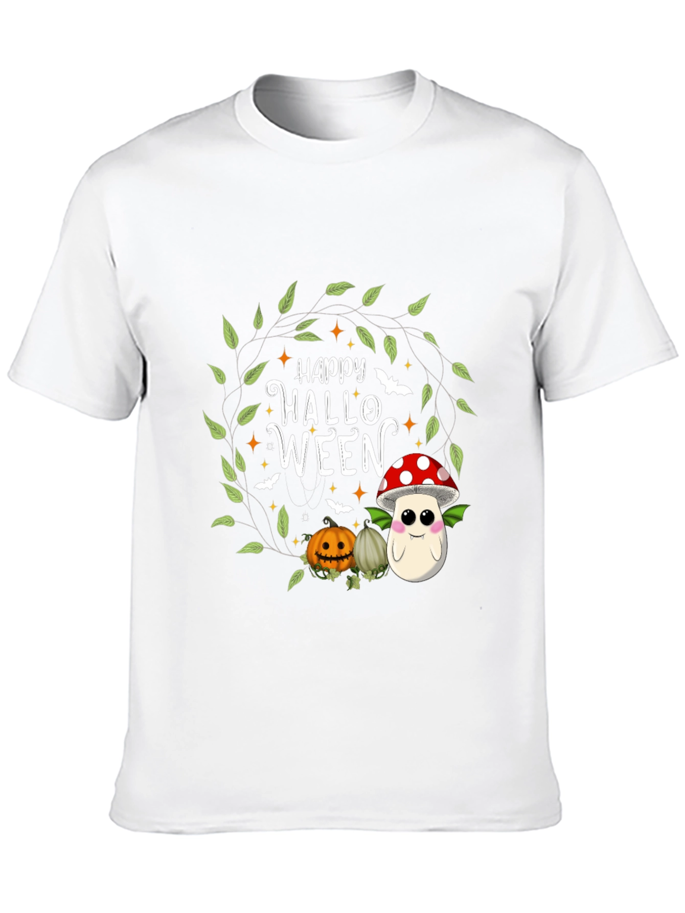 Happy Halloween T-Shirt - Cute Pumpkin & Mushroom Design