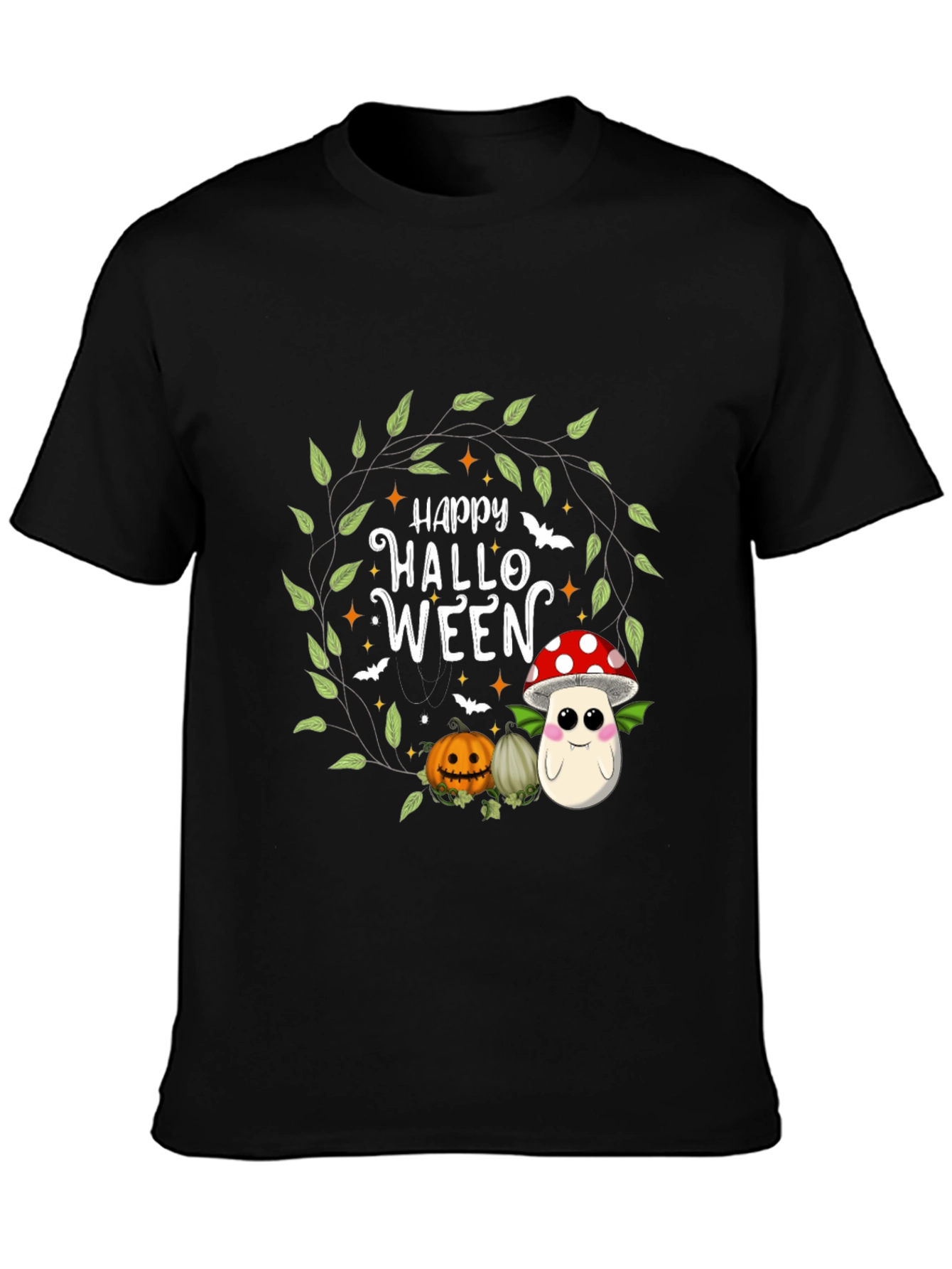 Happy Halloween T-Shirt - Cute Pumpkin & Mushroom Design