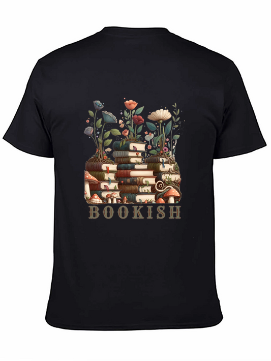 Bookish T-Shirt: Stack of Books and Flowers
