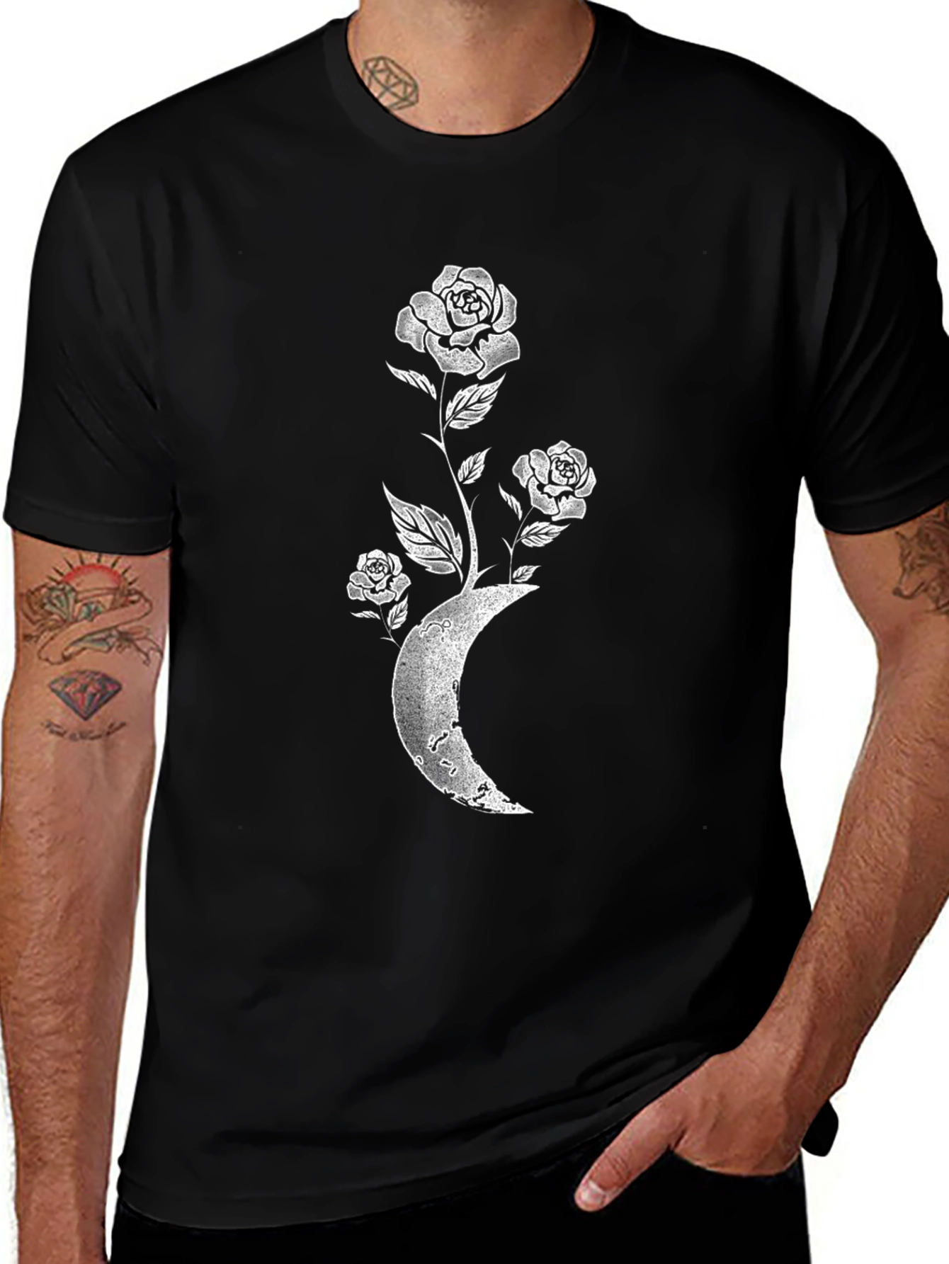Moon Rose Graphic Tee - Stylish Black T-Shirt