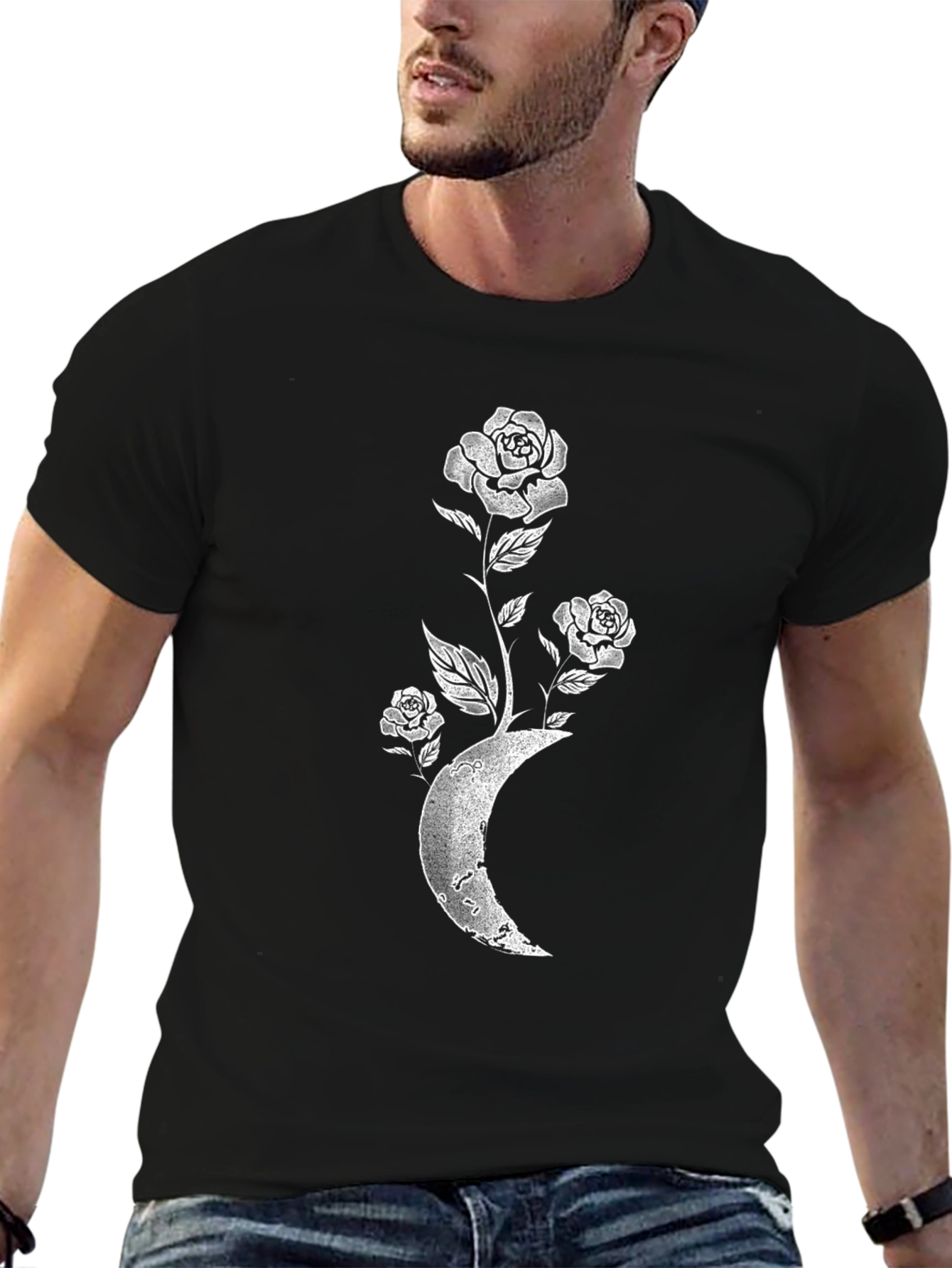 Moon Rose Graphic Tee - Stylish Black T-Shirt