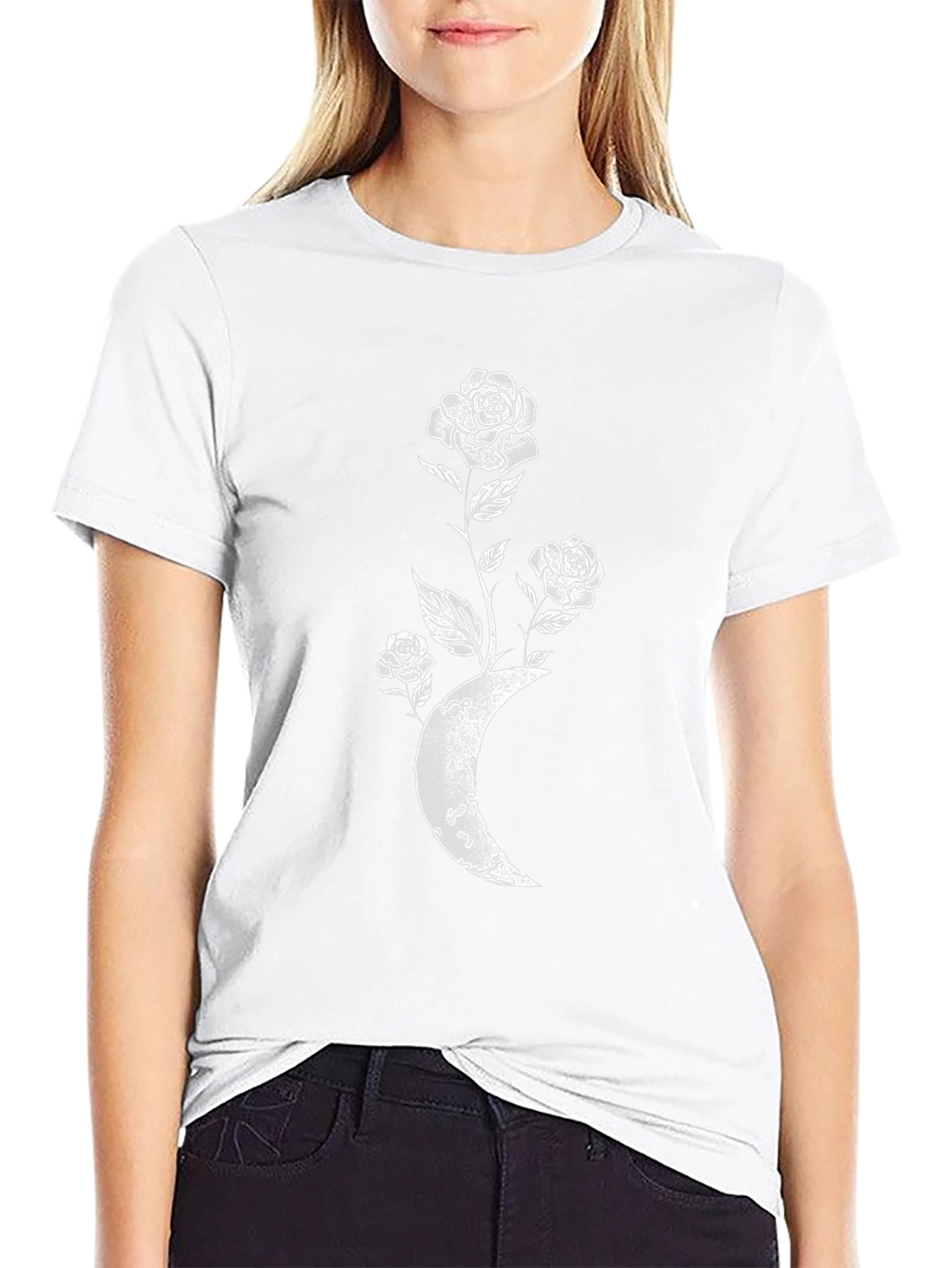 Moon Rose Graphic Tee - Stylish Black T-Shirt