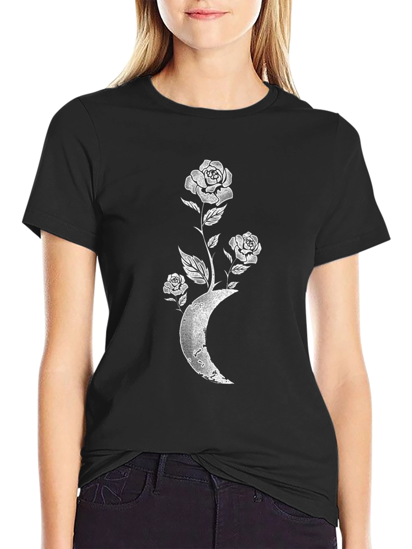 Moon Rose Graphic Tee - Stylish Black T-Shirt