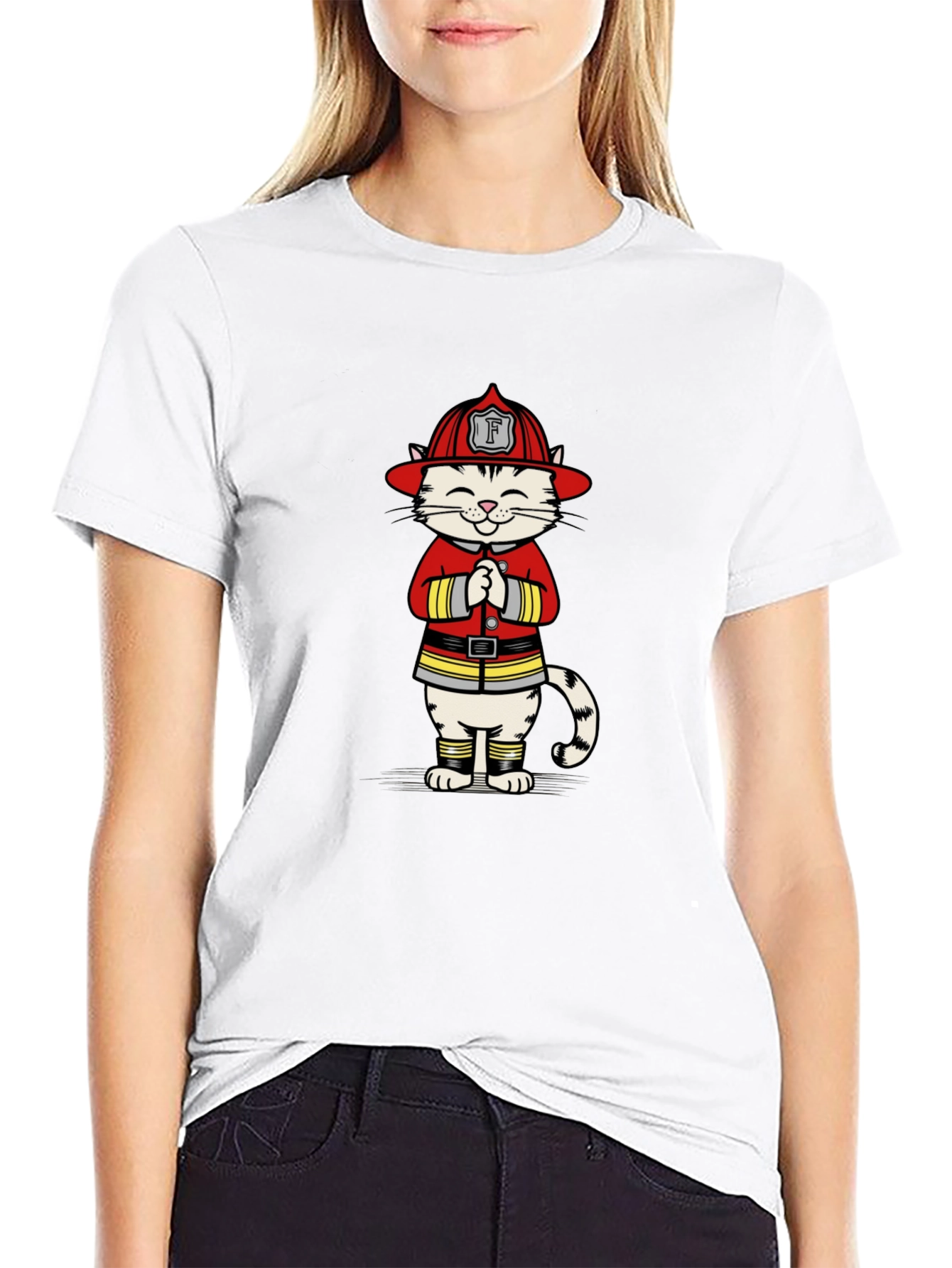 Firefighter Cat Graphic T-Shirt