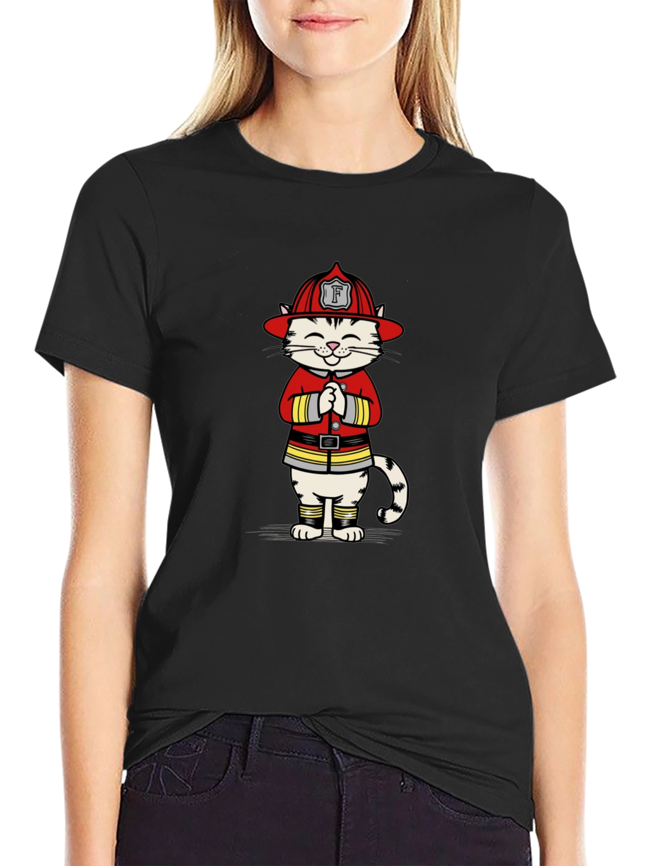 Firefighter Cat Graphic T-Shirt