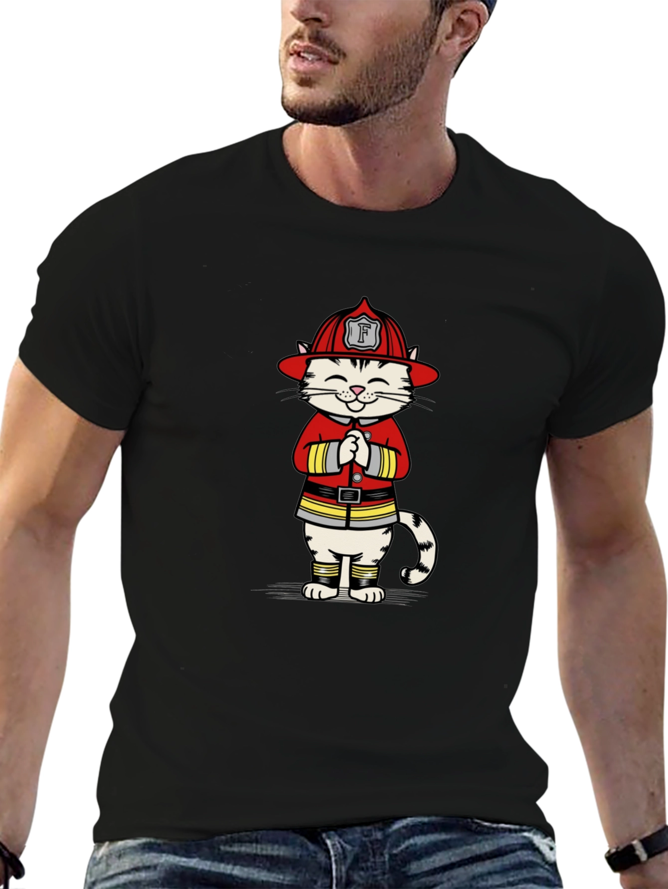 Firefighter Cat Graphic T-Shirt