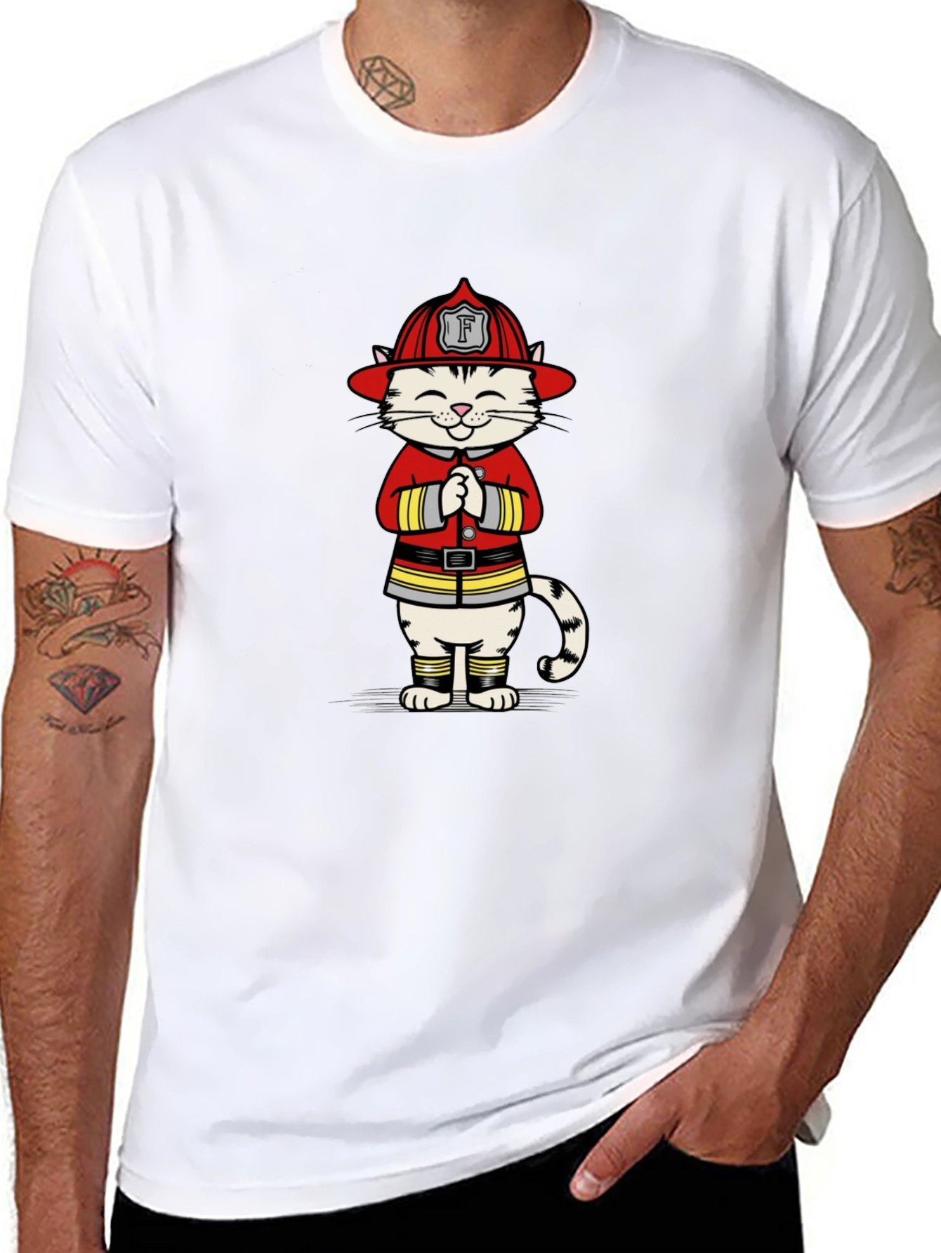 Firefighter Cat Graphic T-Shirt