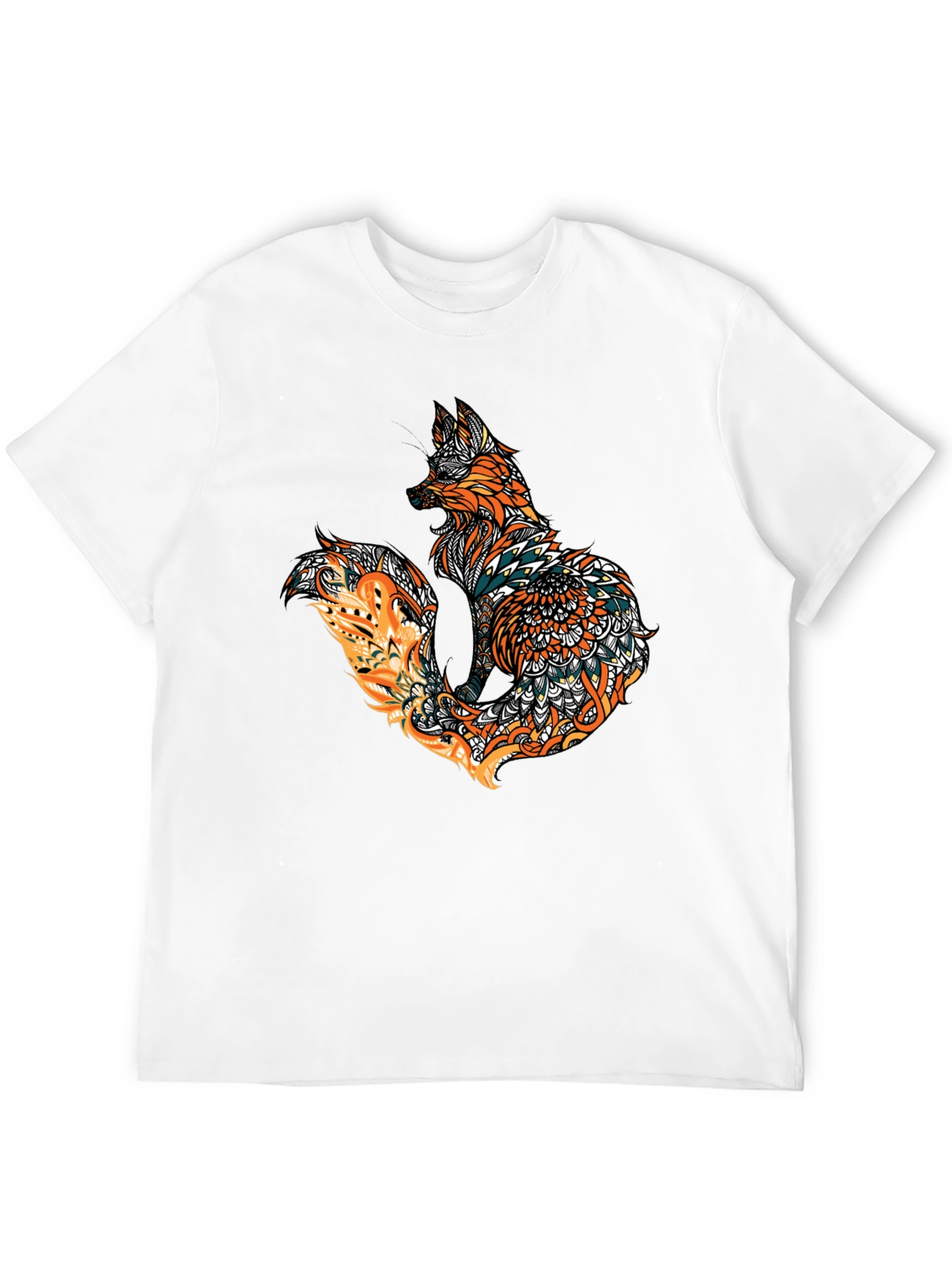 Fox Mandala Graphic Print Mens Black T-Shirt