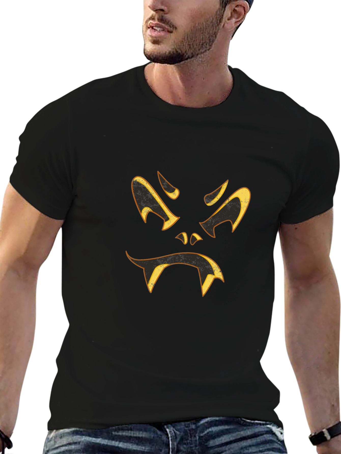 Spooky Halloween Face Black T-Shirt