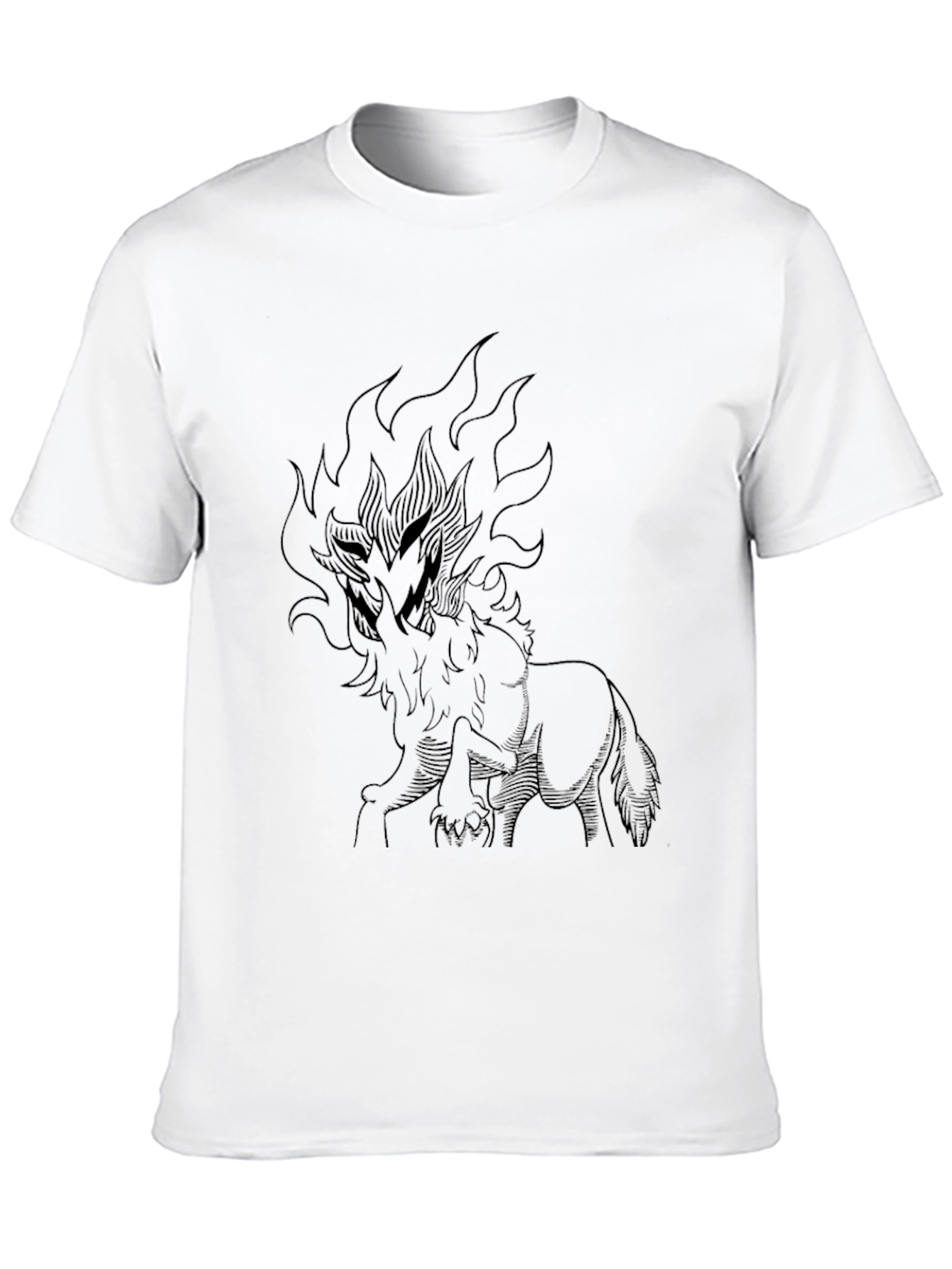 Black T-Shirt with Fiery Wolf Design