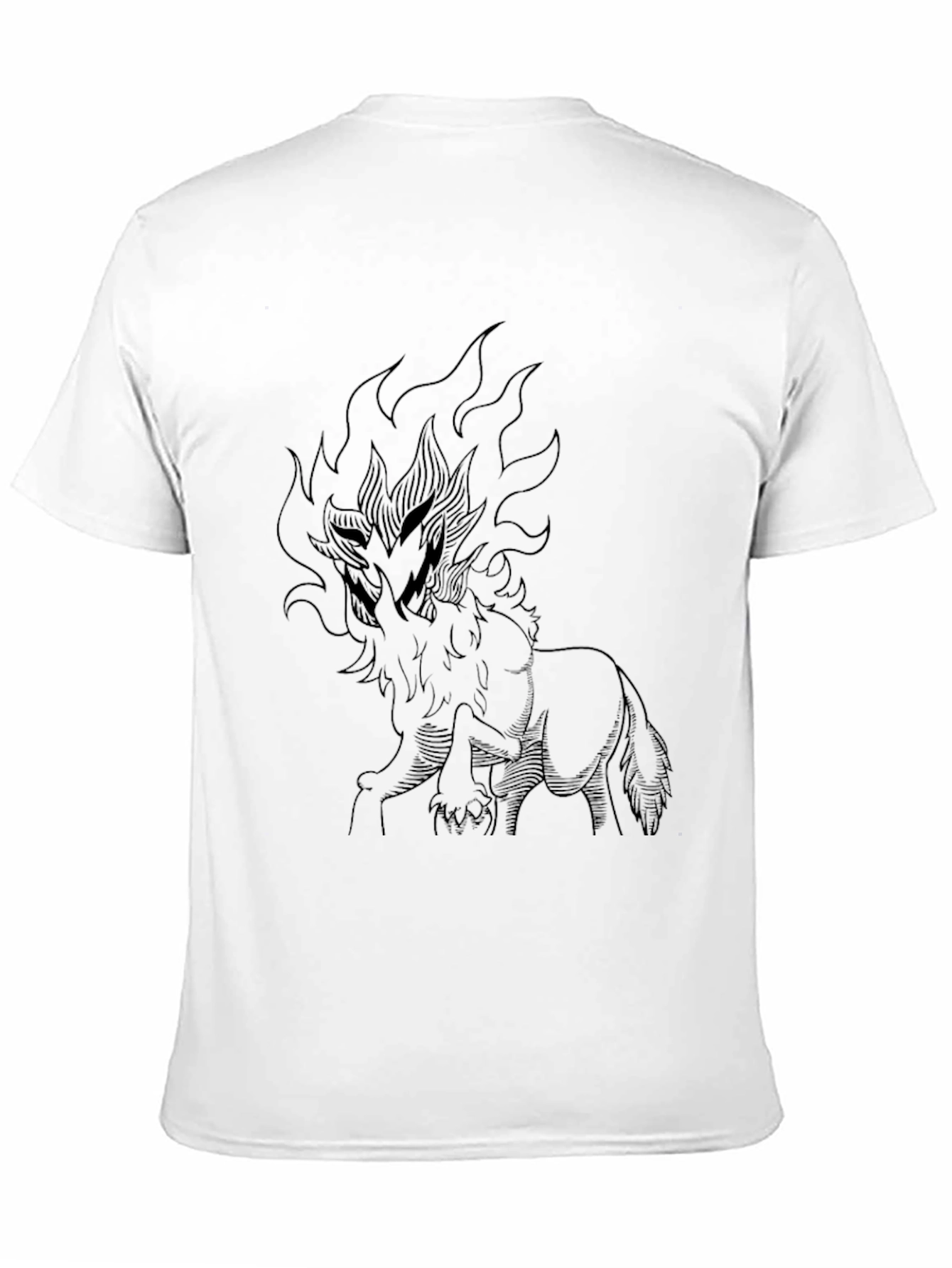 Black T-Shirt with Fiery Wolf Design