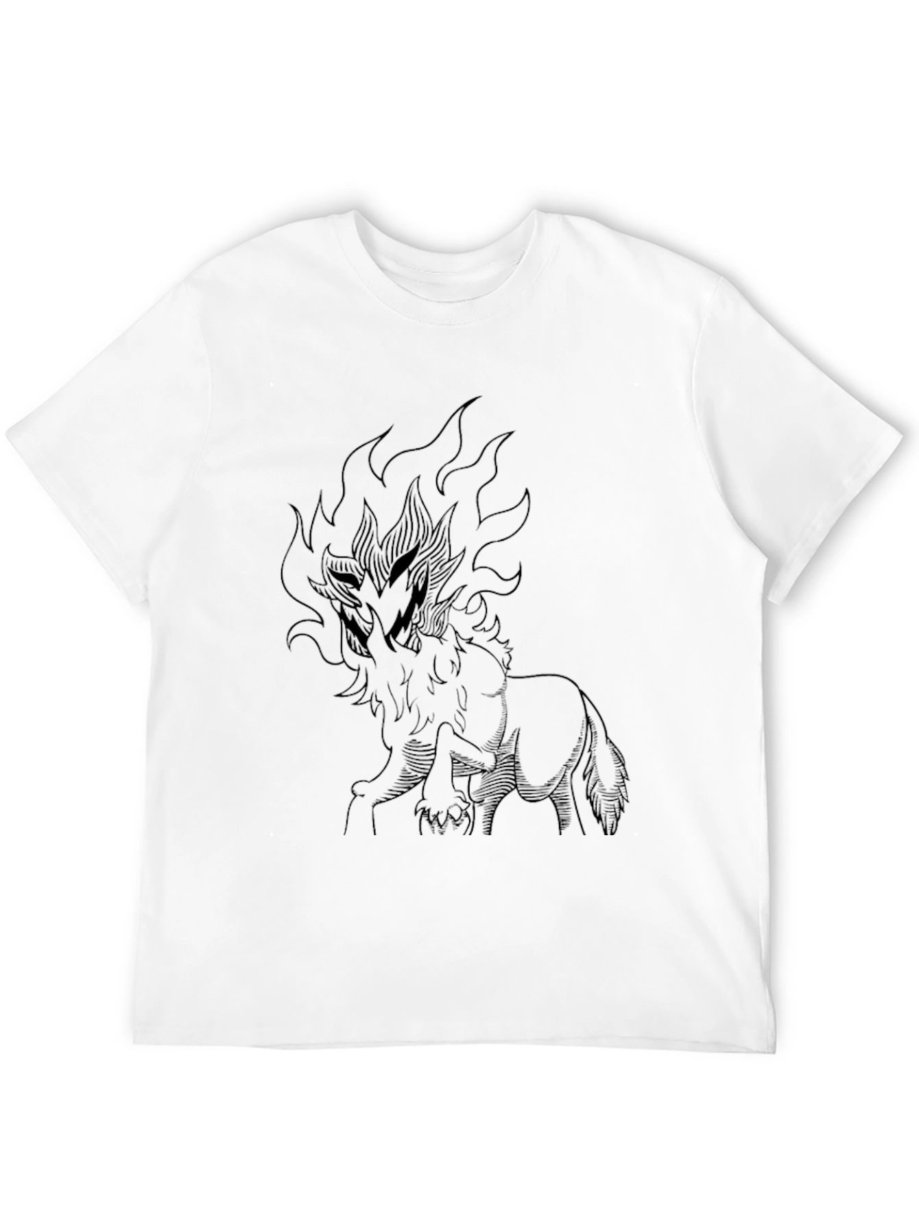 Black T-Shirt with Fiery Wolf Design